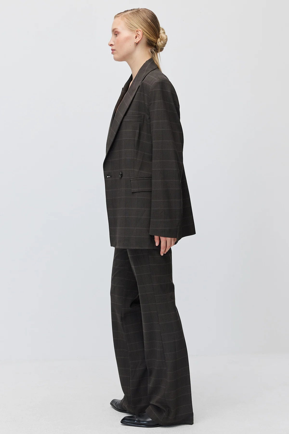 Women's Plaid High-Waisted Flare Fabric Trousers