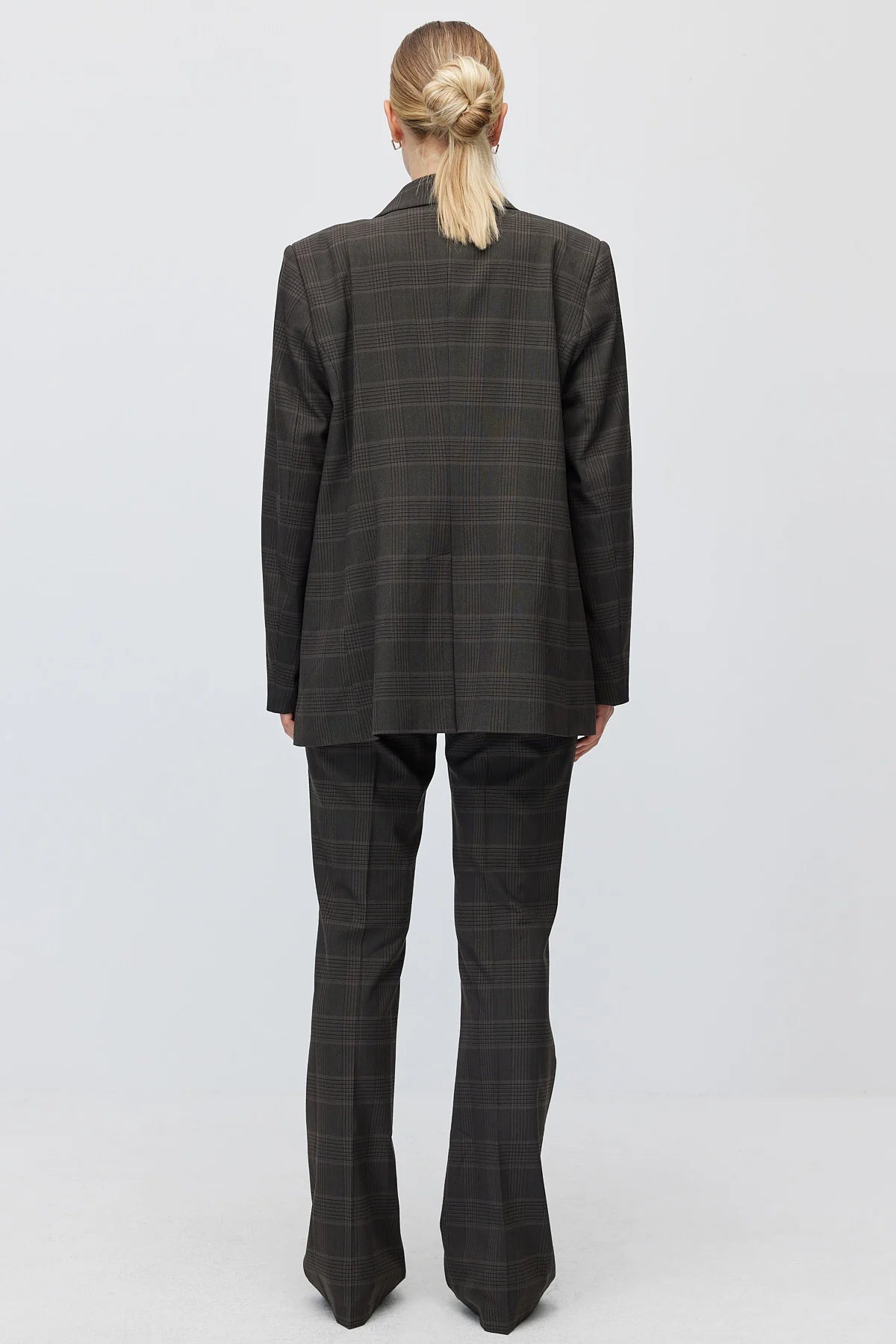 Women's Plaid High-Waisted Flare Fabric Trousers