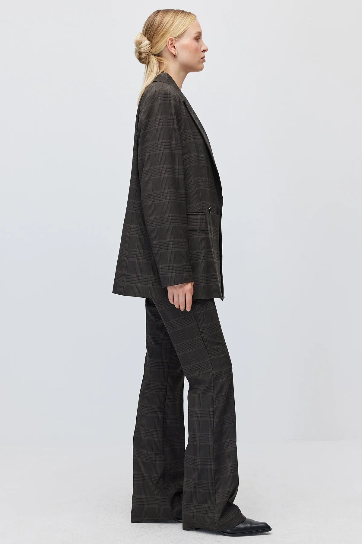 Women's Plaid High-Waisted Flare Fabric Trousers