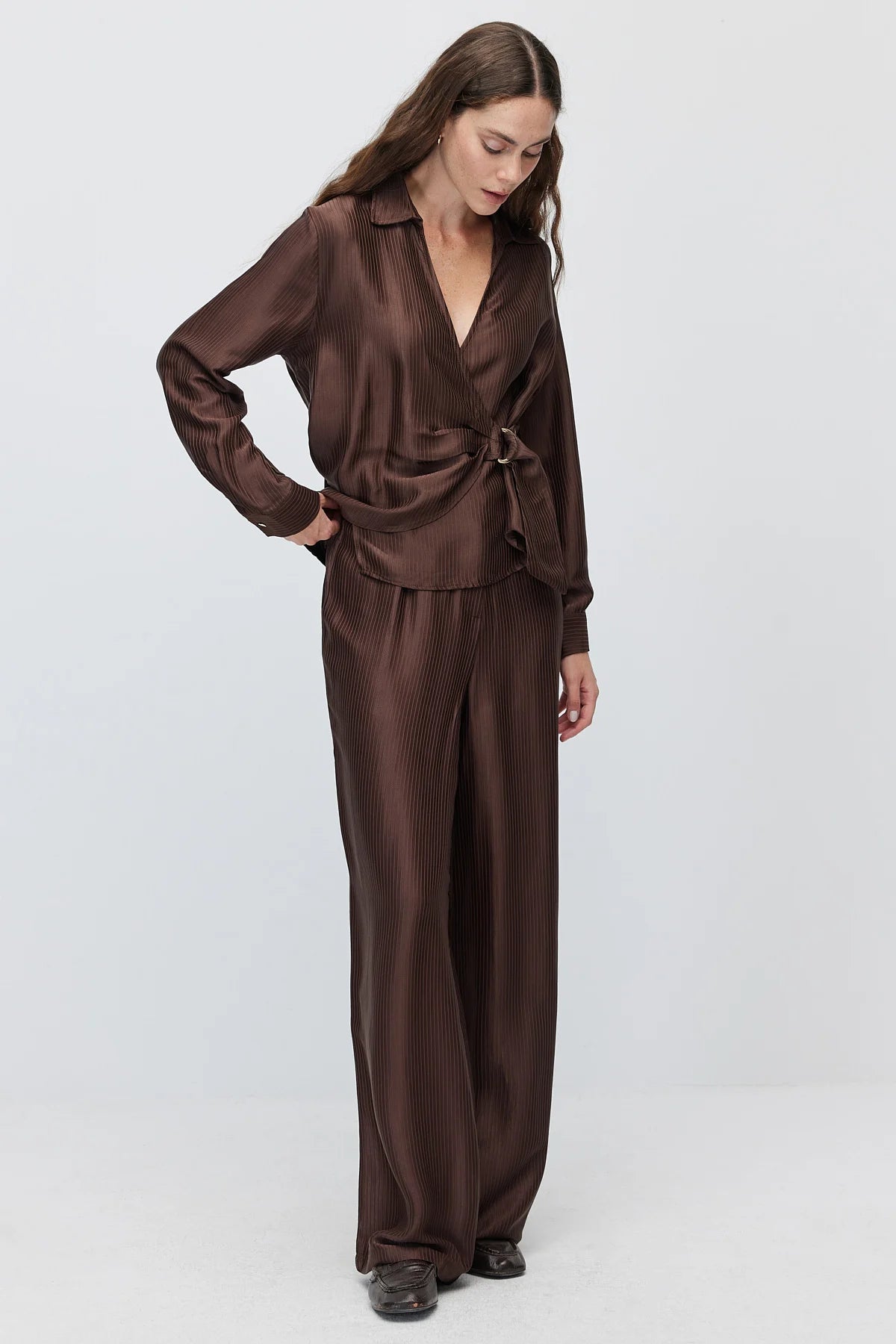 Women's Textured High-Waisted Wide-Leg Trousers