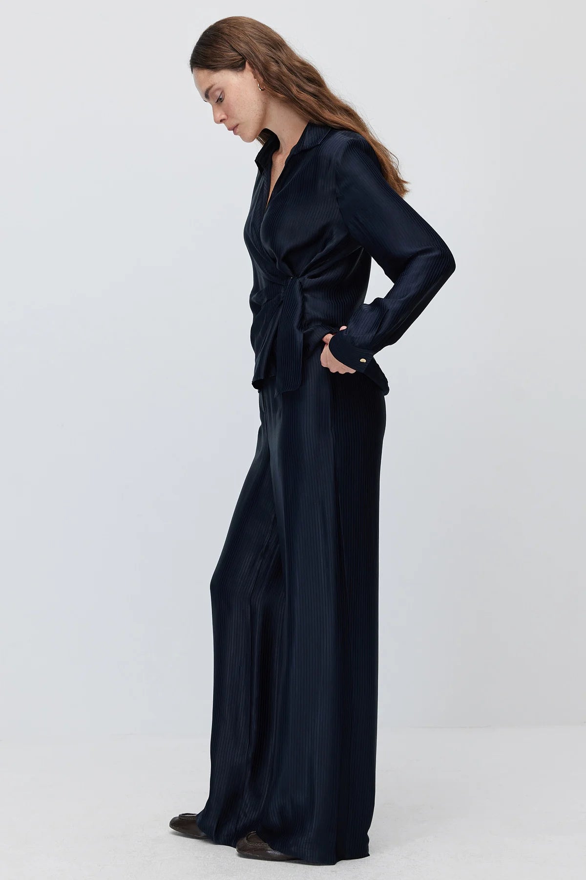 Women's Textured High-Waisted Wide-Leg Trousers