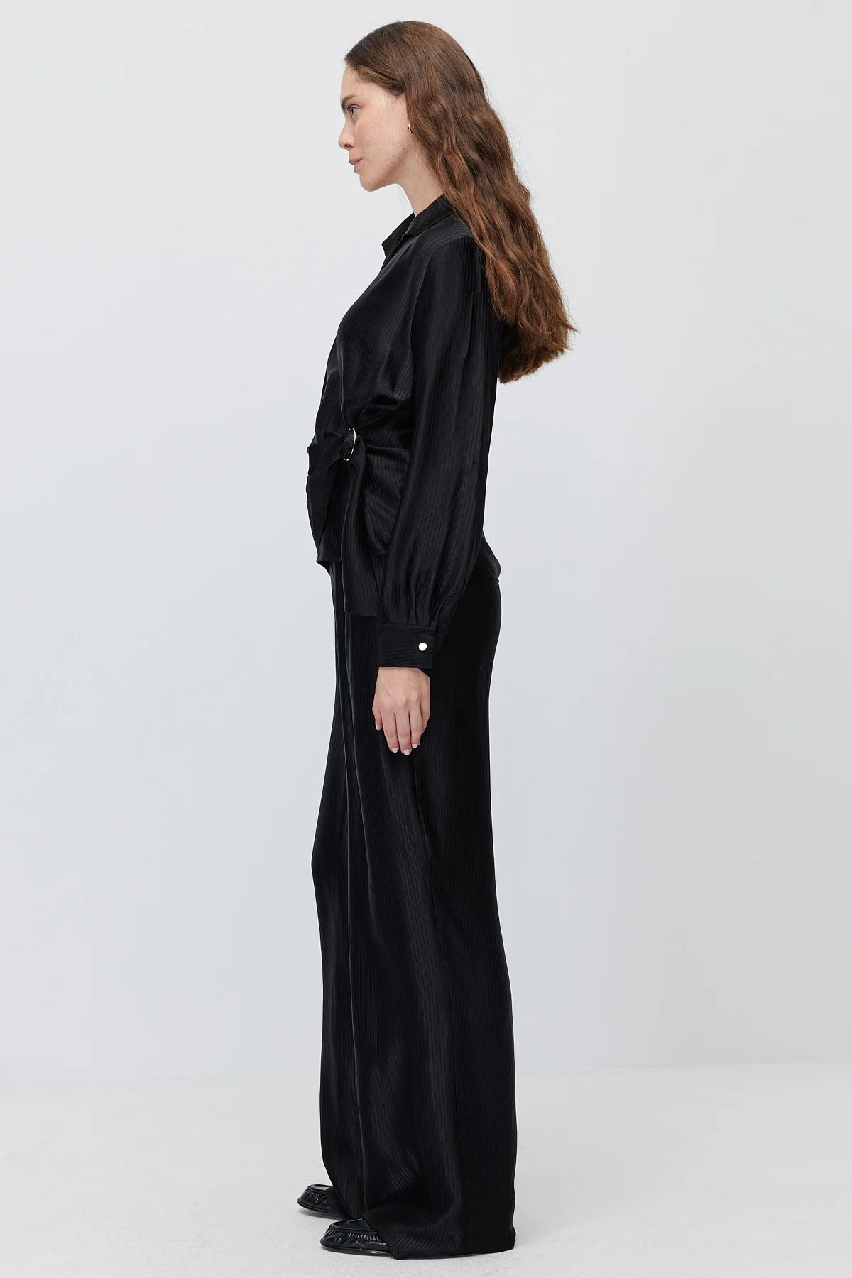 Women's Textured High-Waisted Wide-Leg Trousers