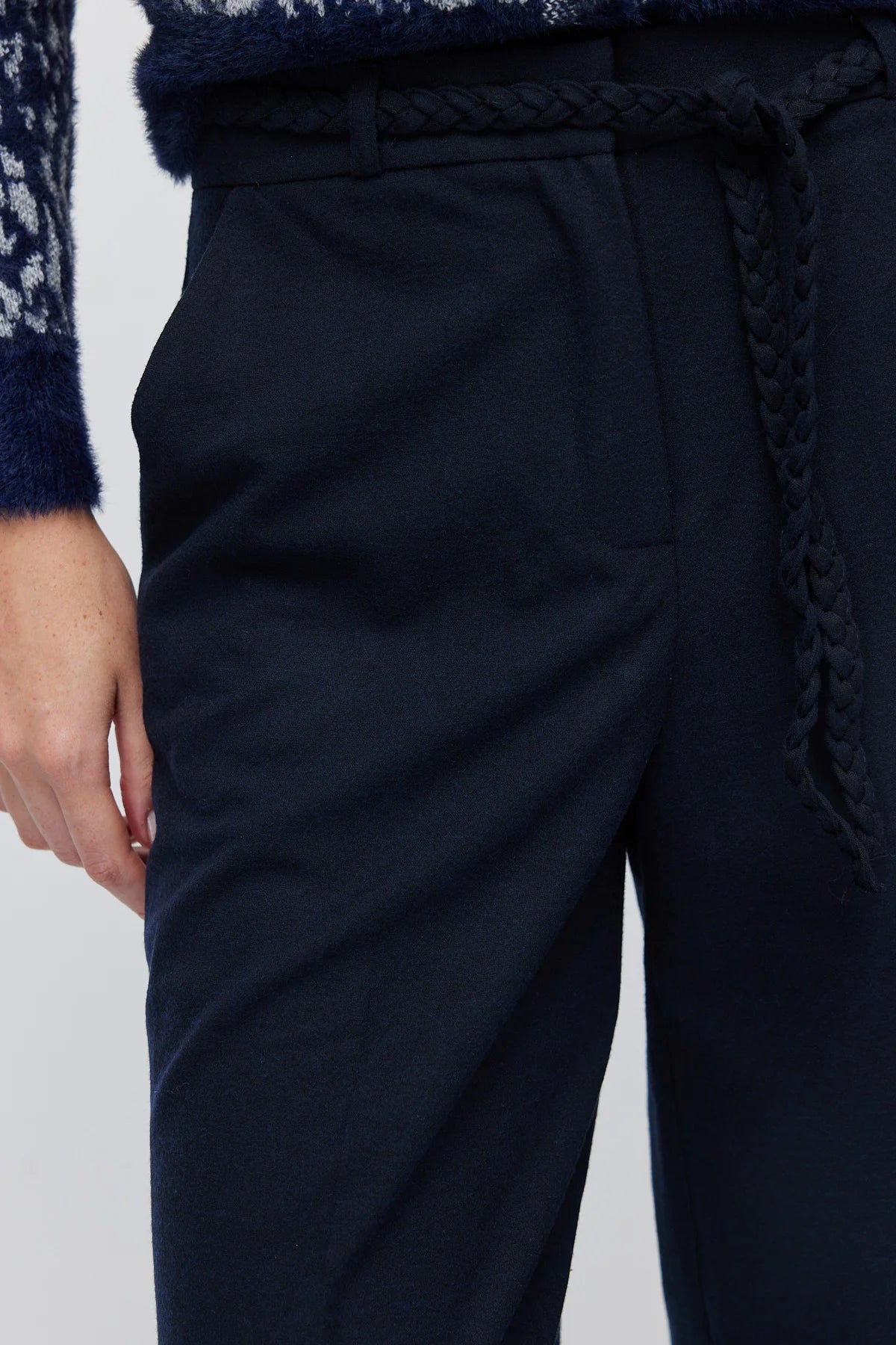 Women's high-waisted trousers with a braided belt detail