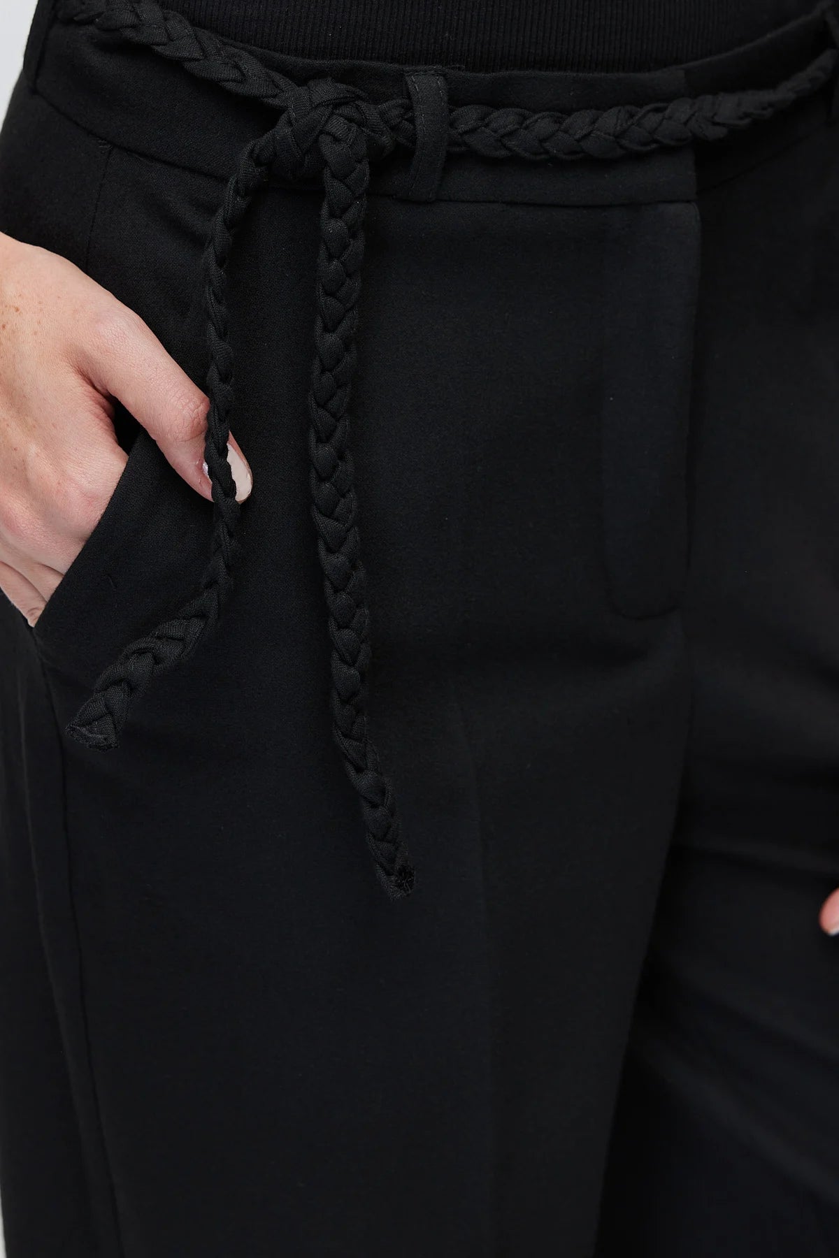 Women's high-waisted trousers with a braided belt detail