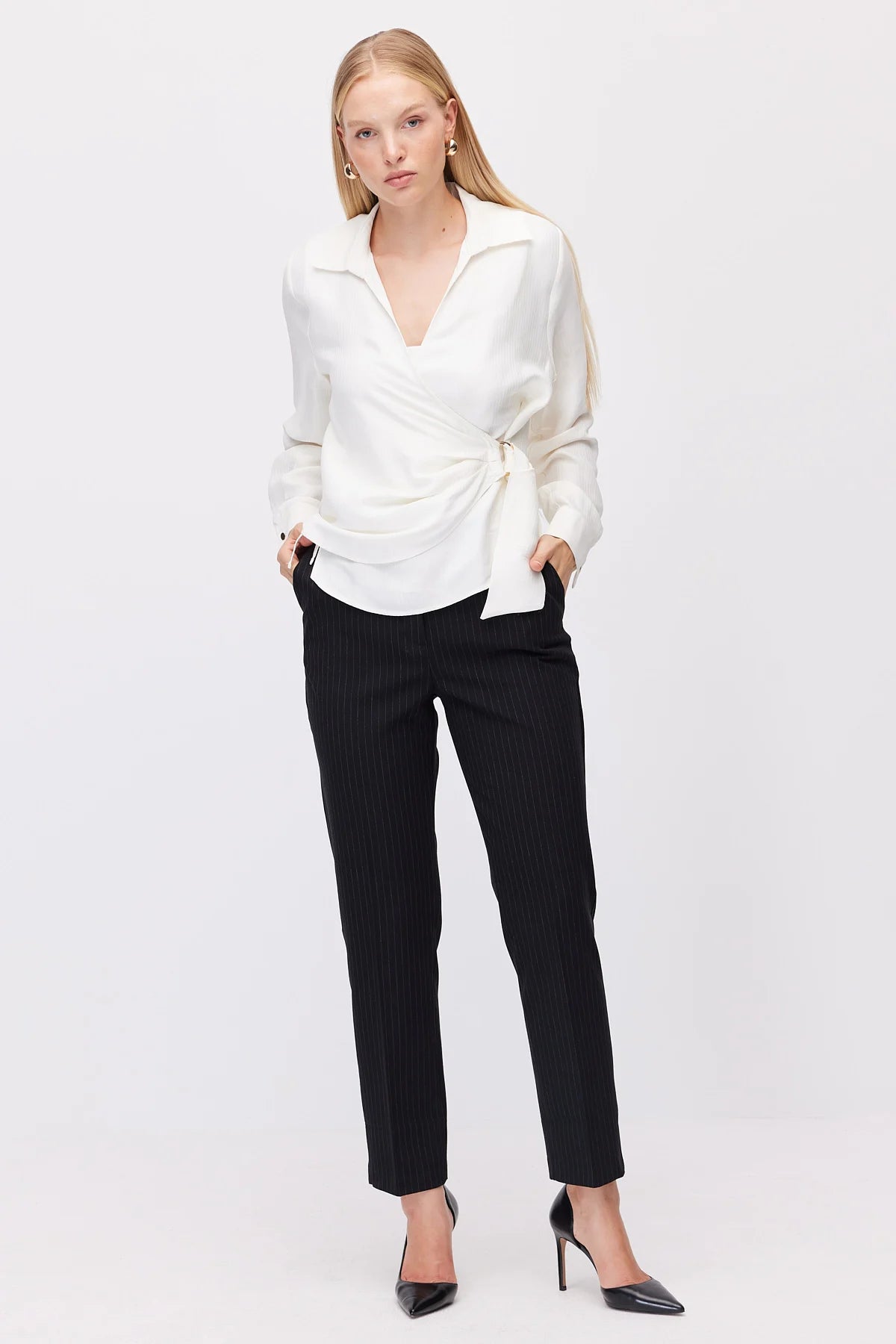 Women's Striped Classic Fabric Trousers