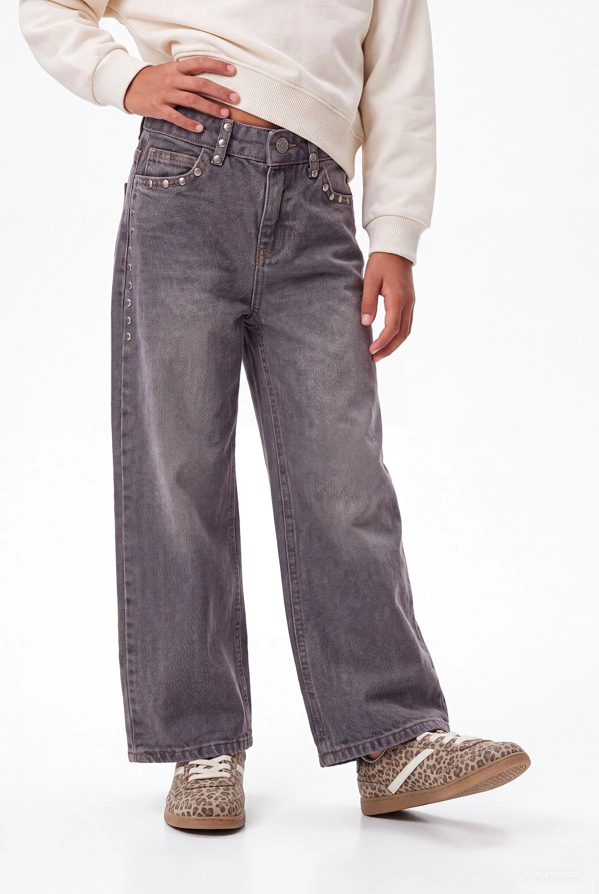 Girls' Wide Leg Jeans with Stud Detail