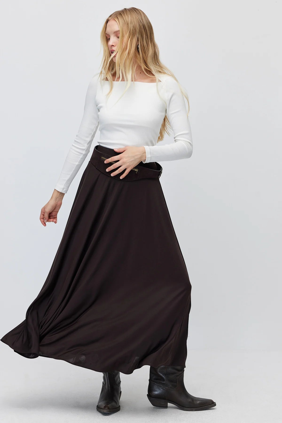 Women's High Waist A-Line Long Skirt