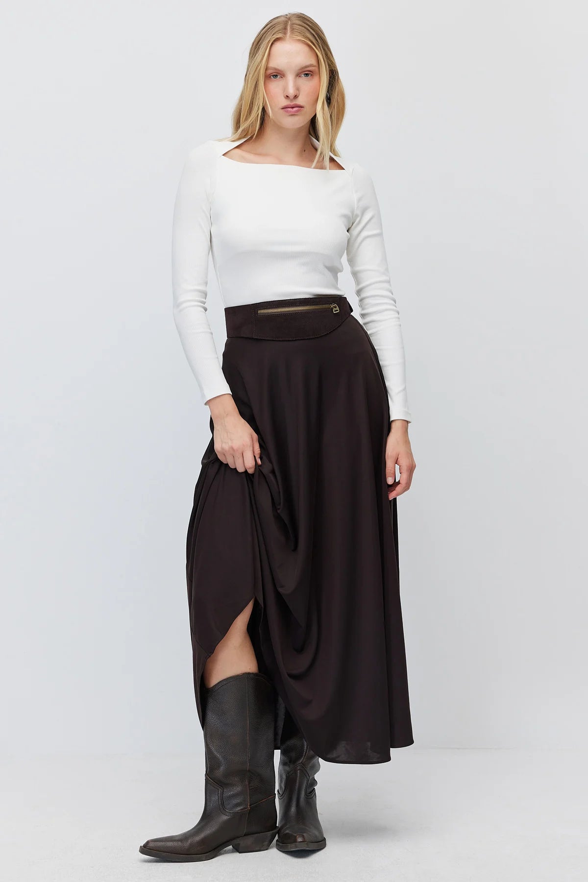 Women's High Waist A-Line Long Skirt