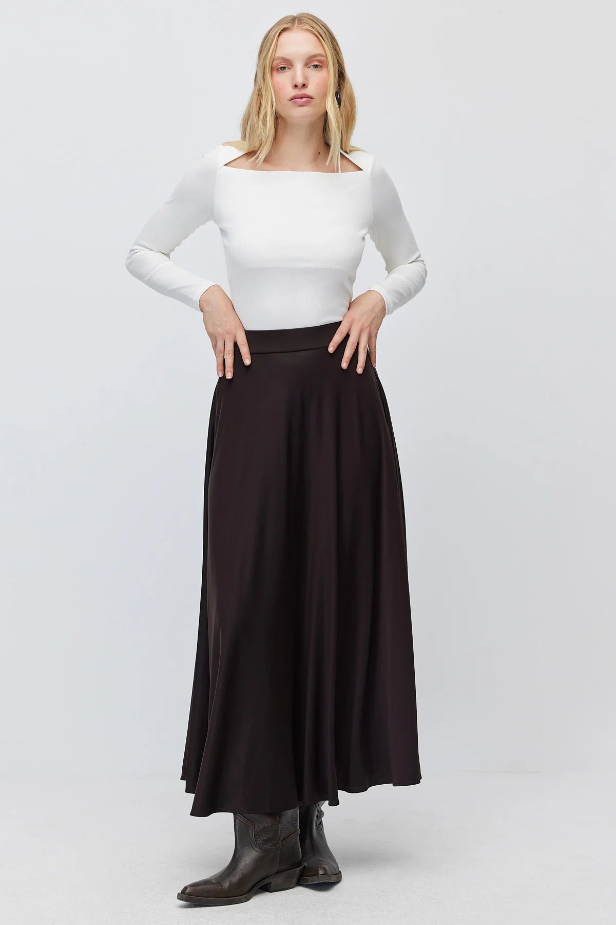 Women's High Waist A-Line Long Skirt