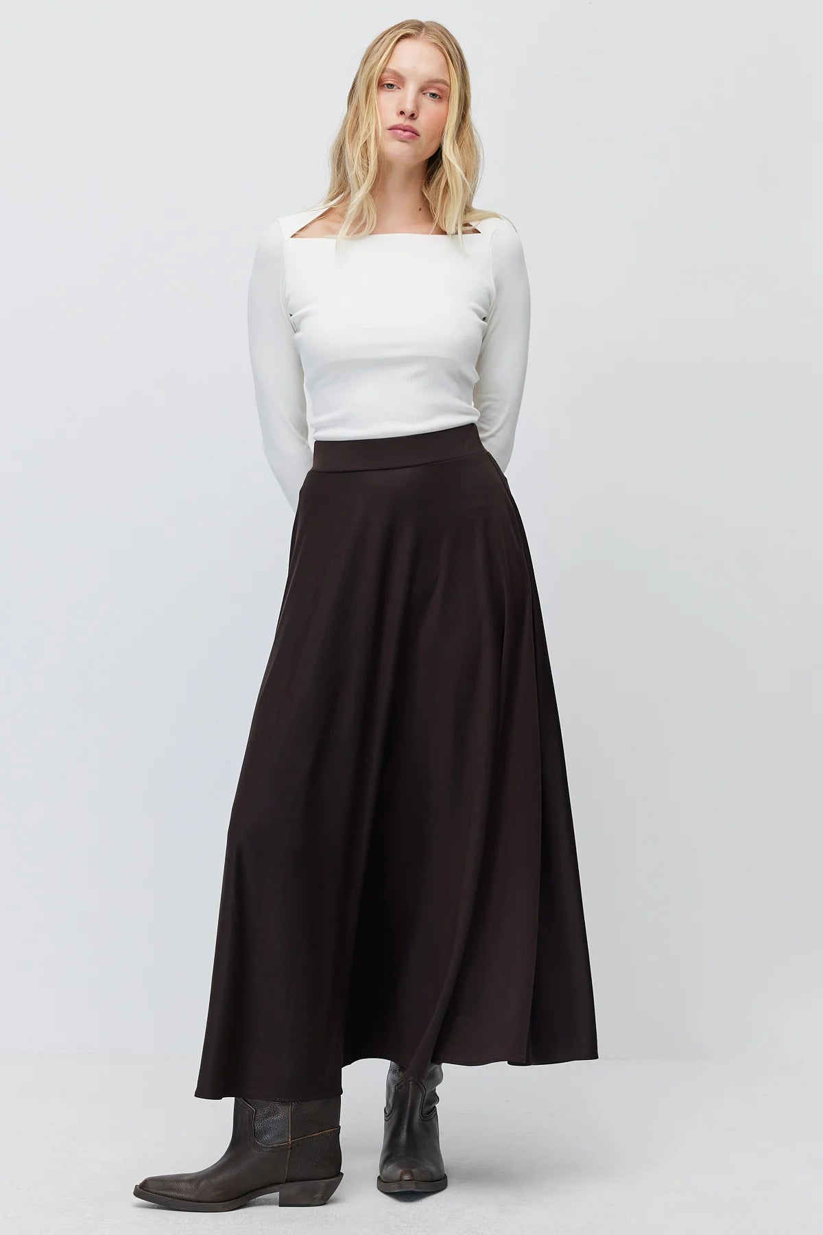 Women's High Waist A-Line Long Skirt
