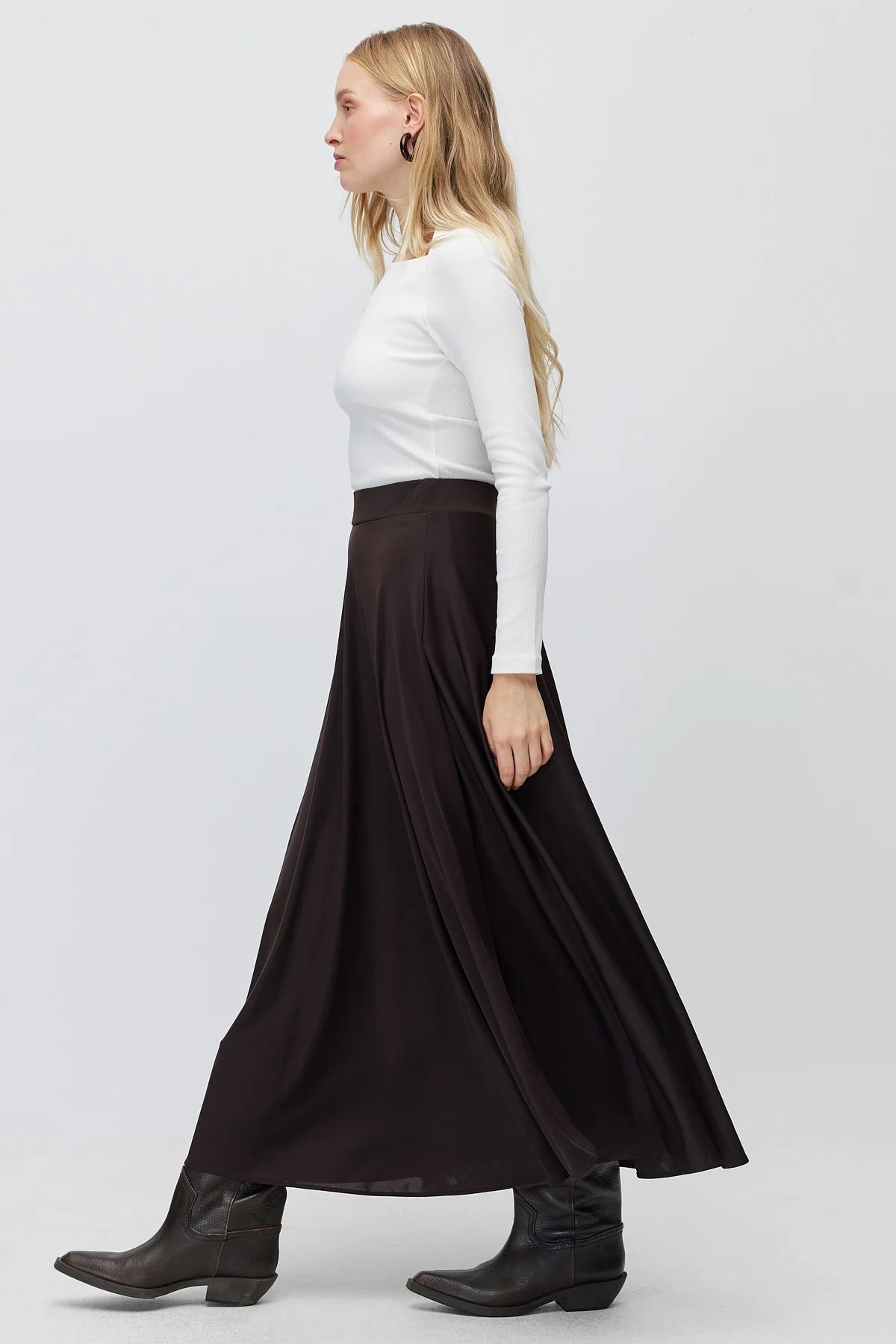 Women's High Waist A-Line Long Skirt