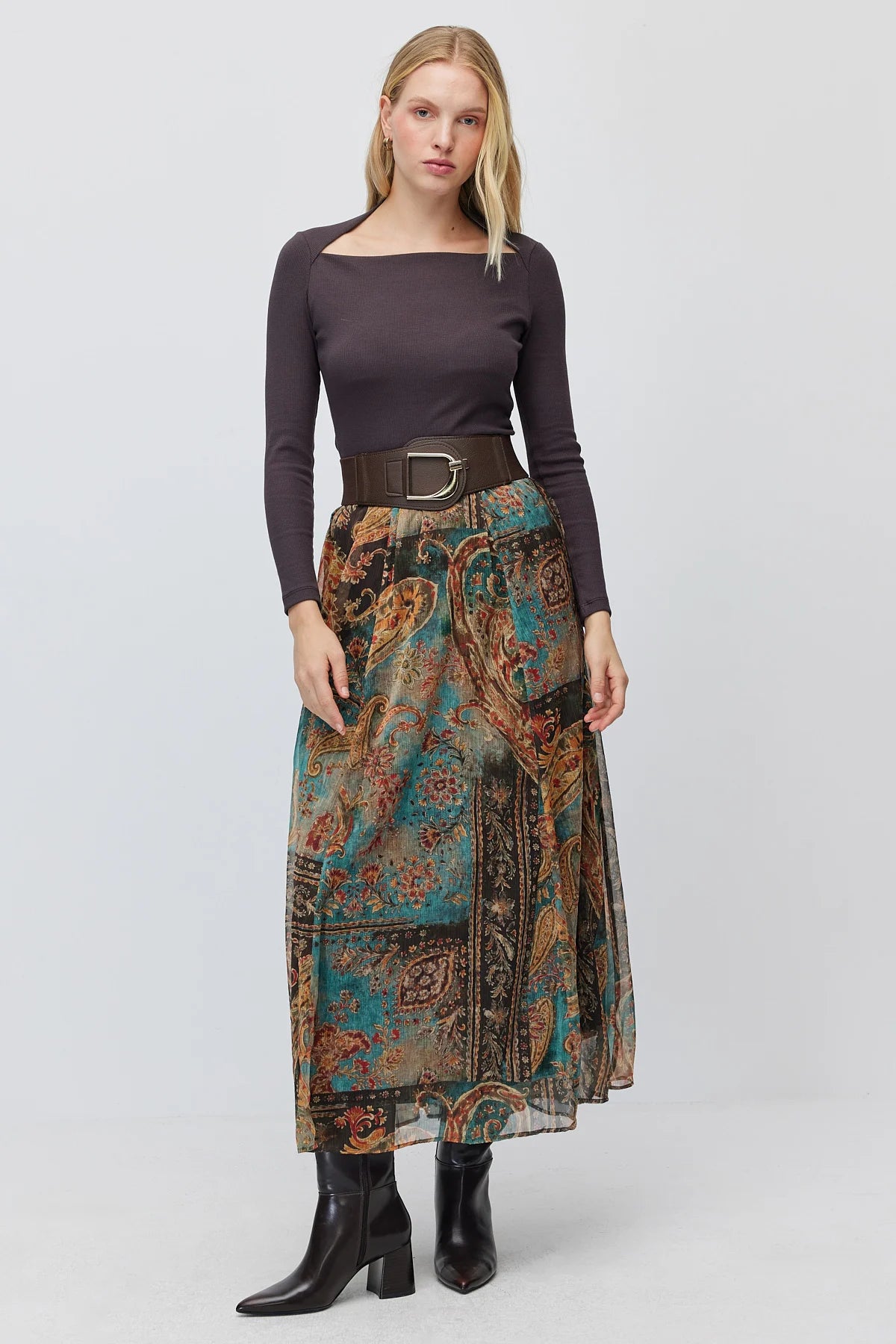 Women's Shawl Patterned Tulle Fabric Long Skirt