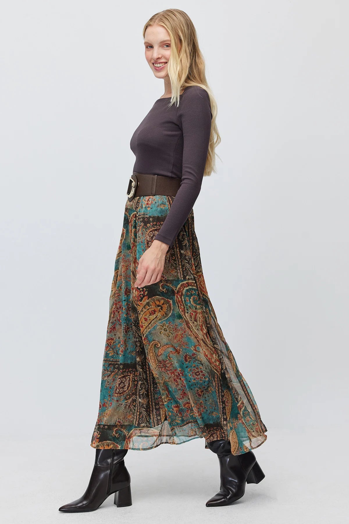 Women's Shawl Patterned Tulle Fabric Long Skirt