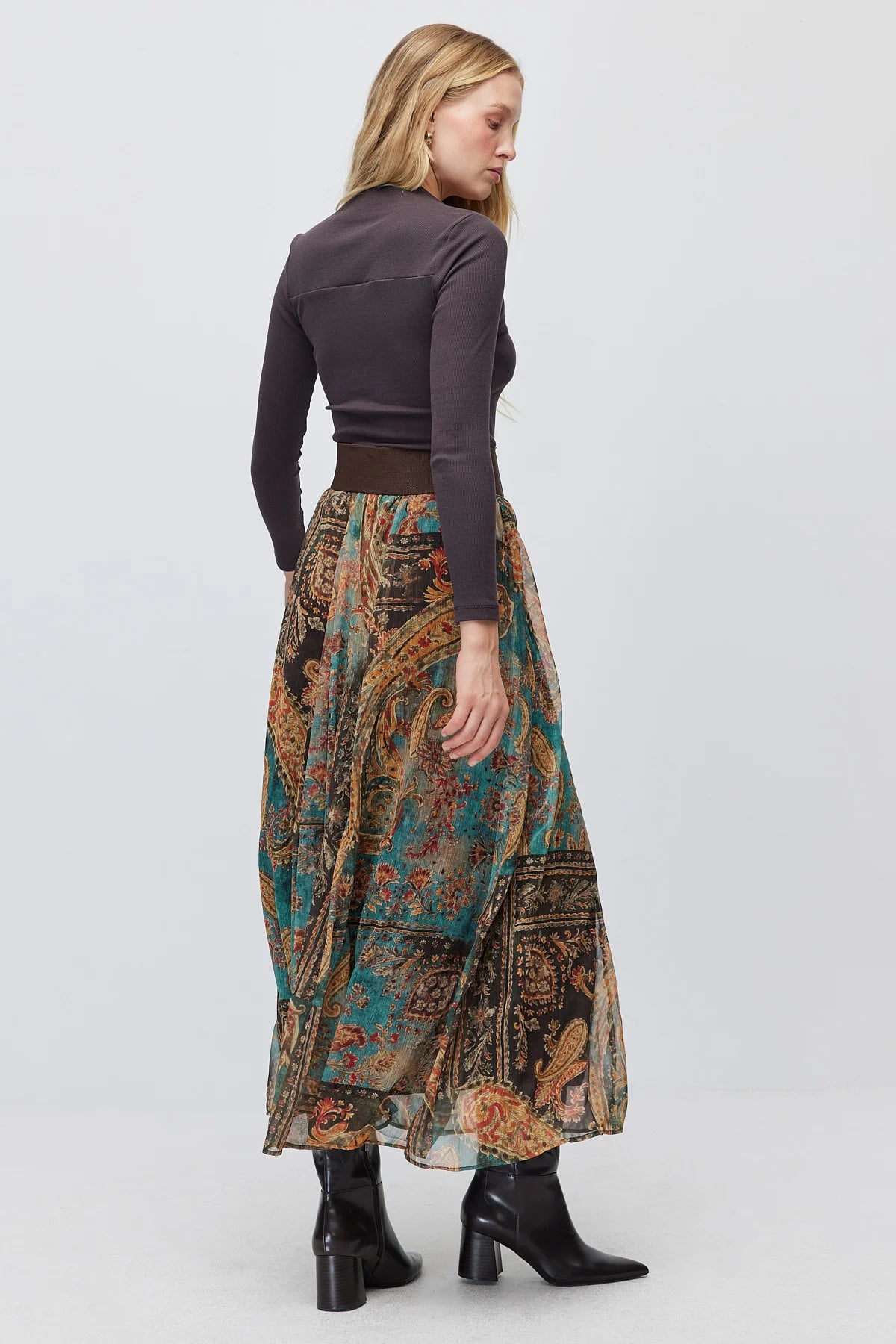 Women's Shawl Patterned Tulle Fabric Long Skirt