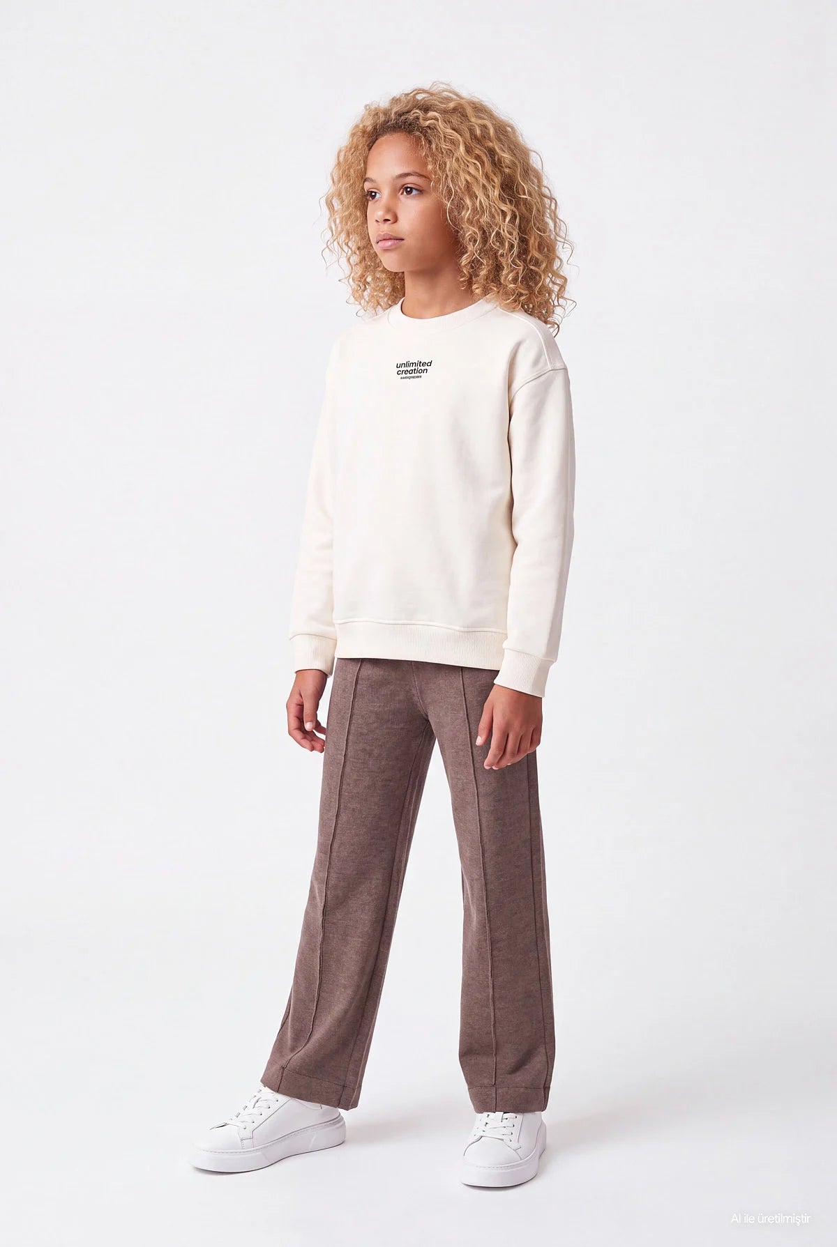 Girls' Loose Fit Textured Sweatpants with Stitching Detail