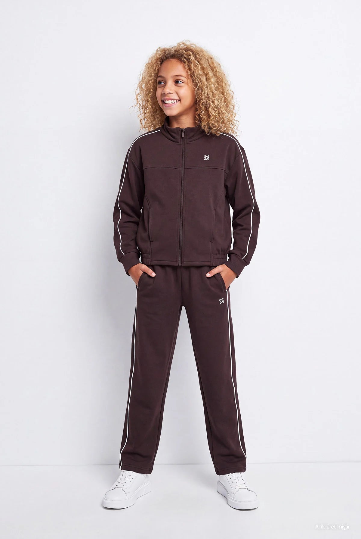 Girls' Wide Leg Sweatpants with Piped Trim
