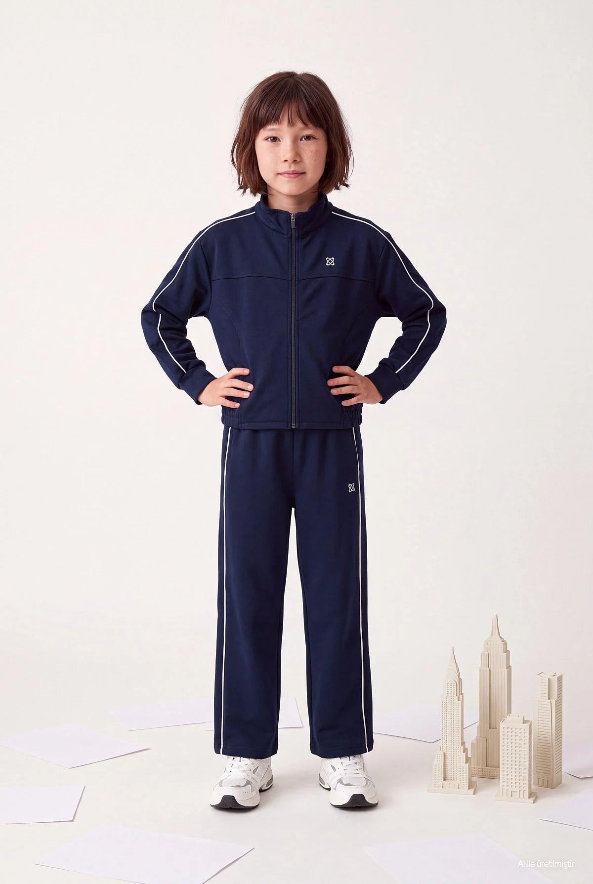 Girls' Wide Leg Sweatpants with Piped Trim