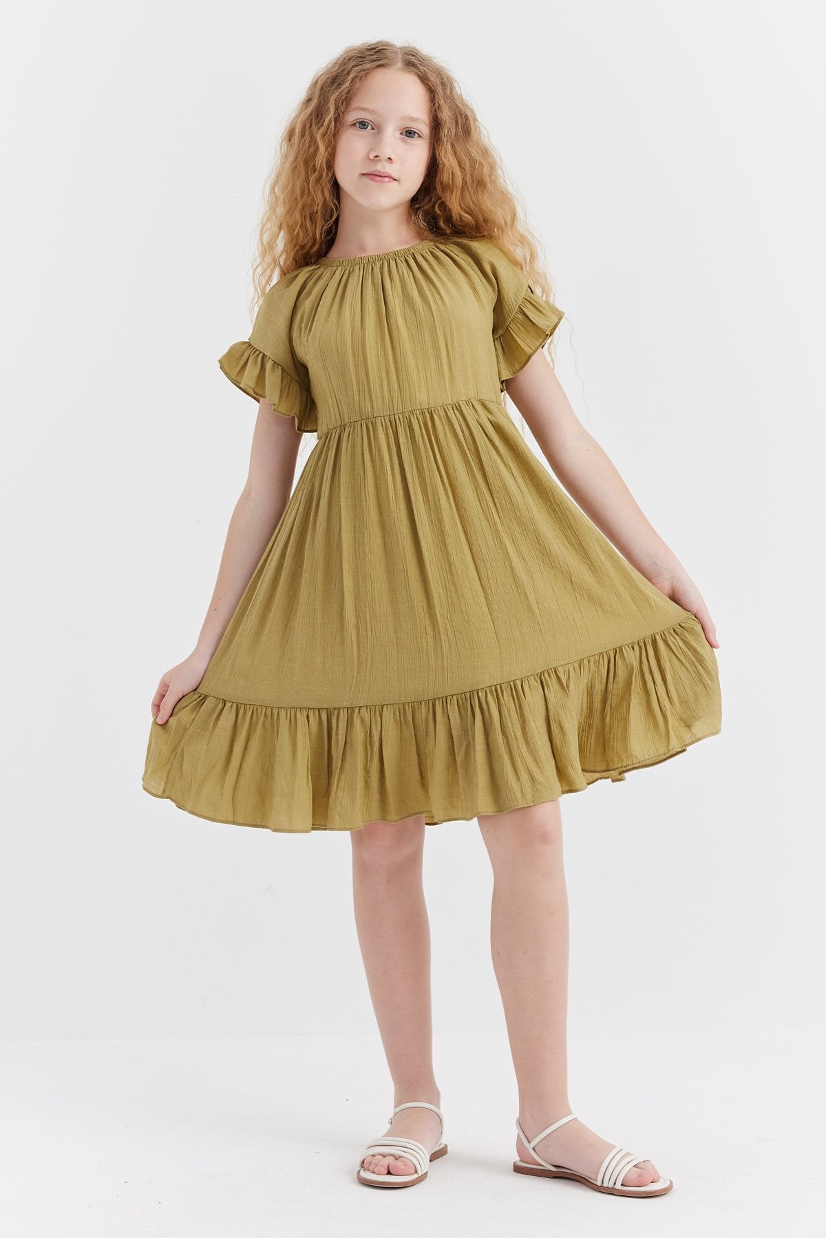 Girl's Waist Gathered Dress