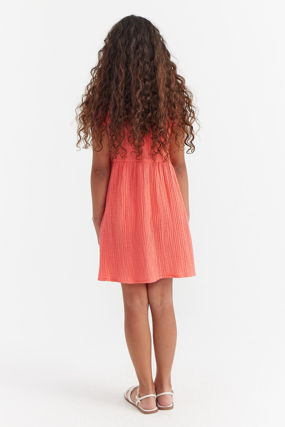 Girl's Textured Dress with Ruffle Sleeve Detail