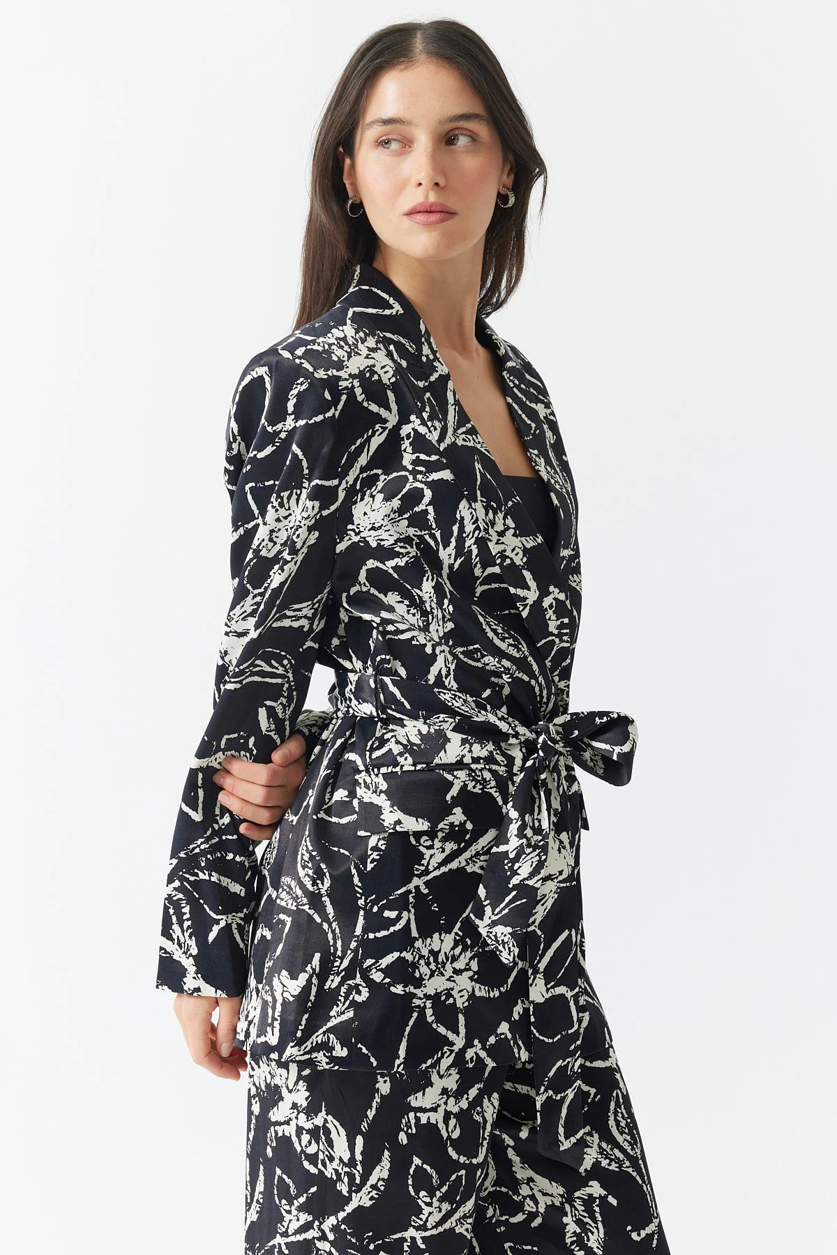Women's Patterned Belt Detailed Jacket