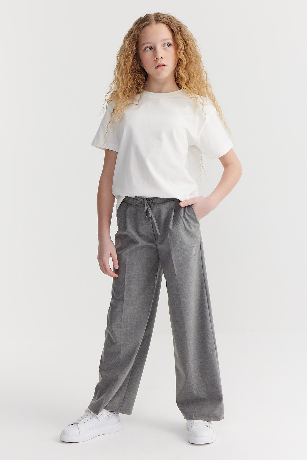 Girl's Double Waist Detailed Tie-Waist Trousers