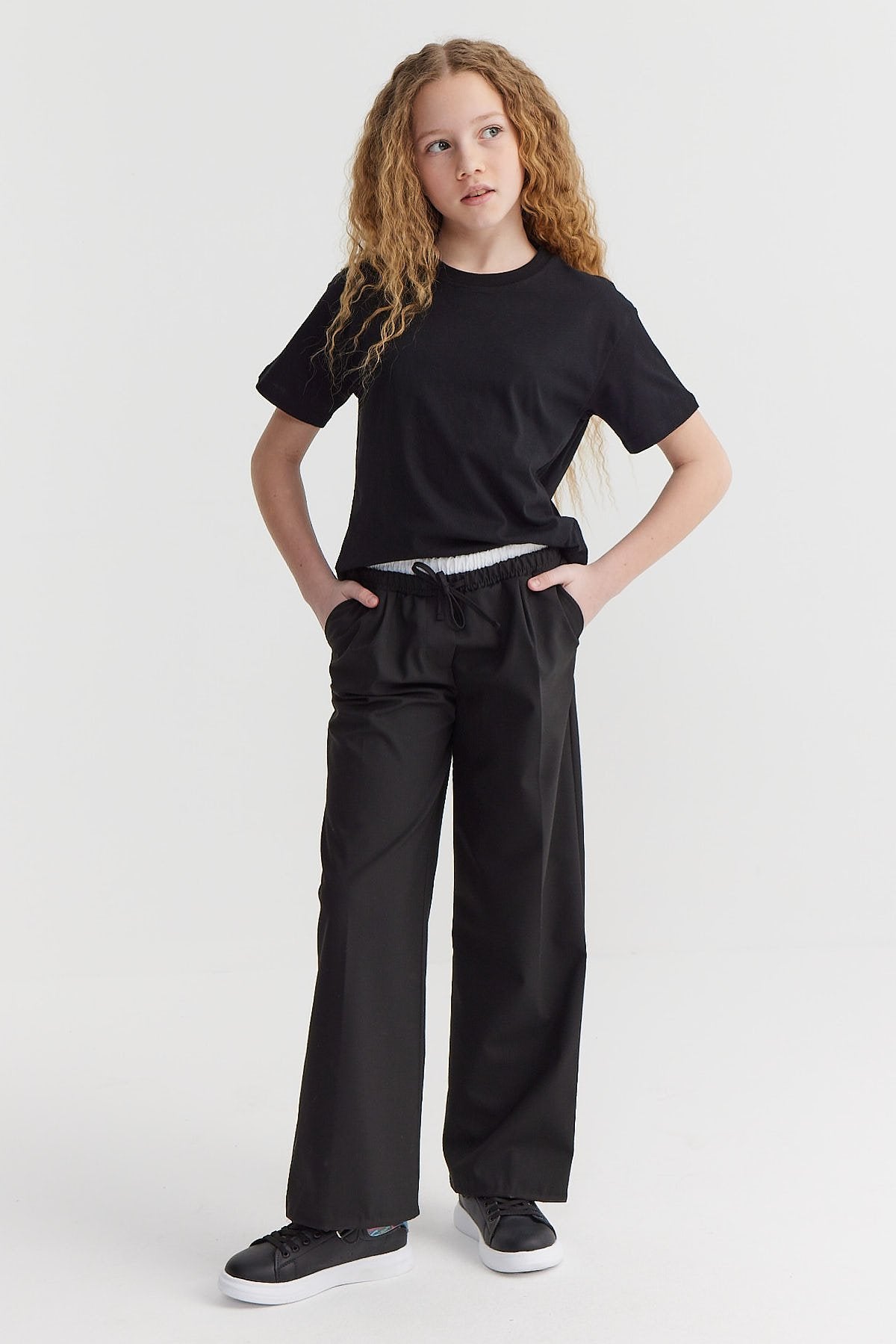 Girl's Double Waist Detailed Tie-Waist Trousers