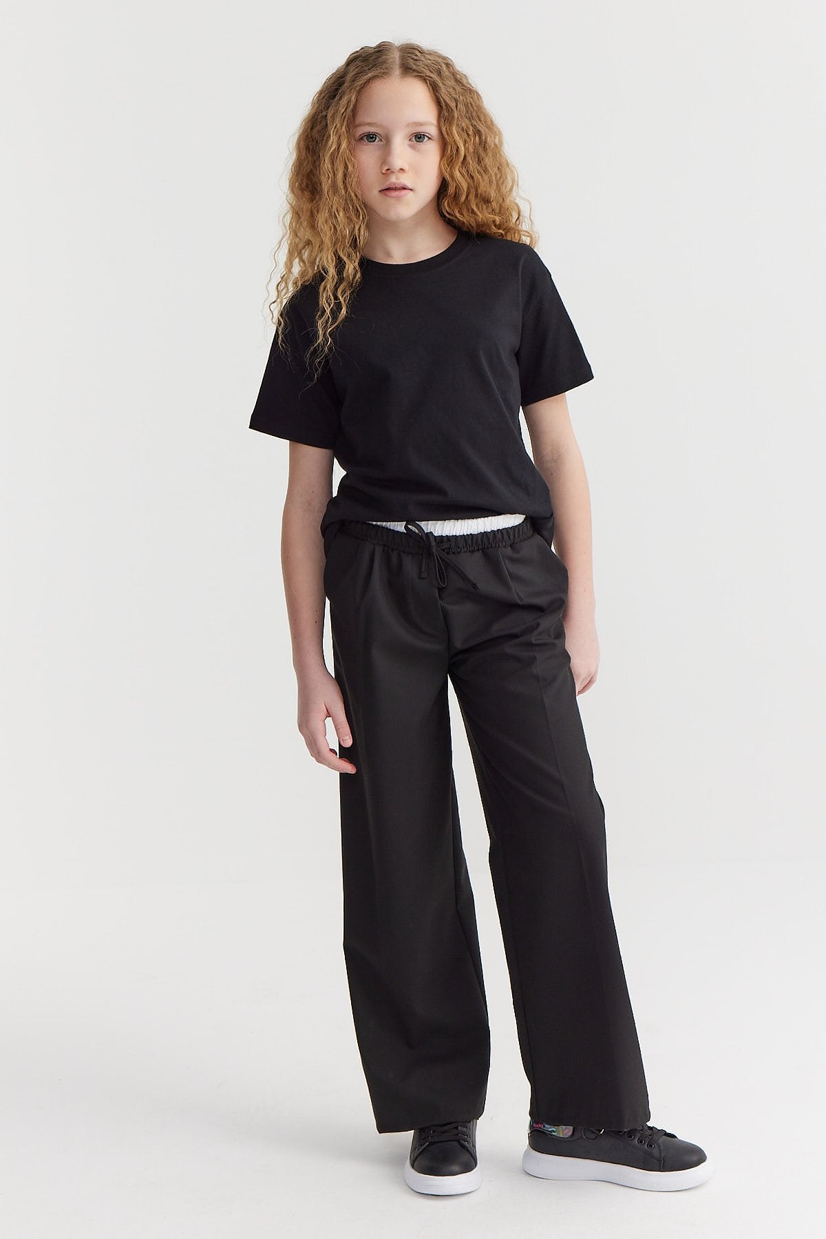 Girl's Double Waist Detailed Tie-Waist Trousers