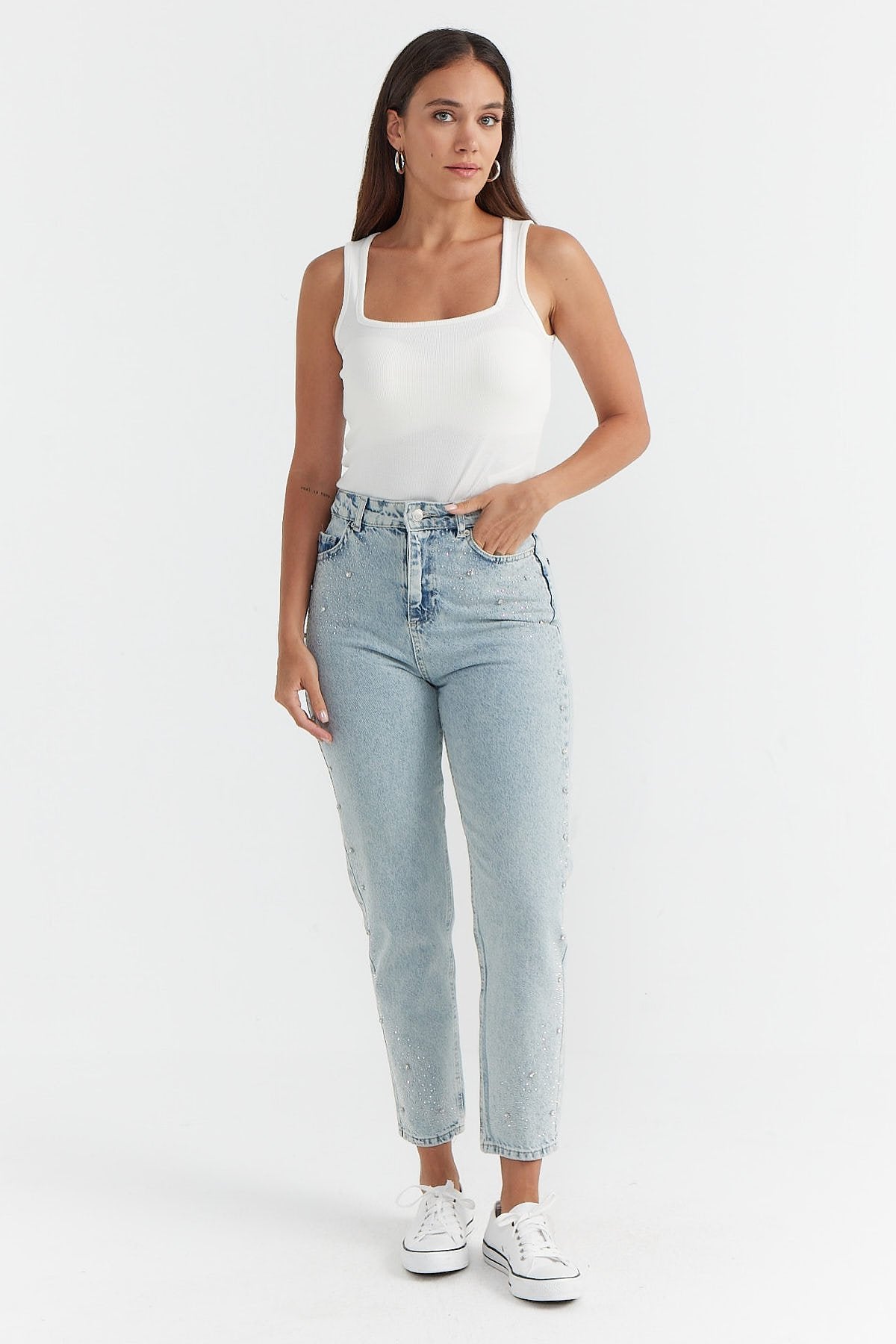 Women's High Waist Stone Printed Jeans