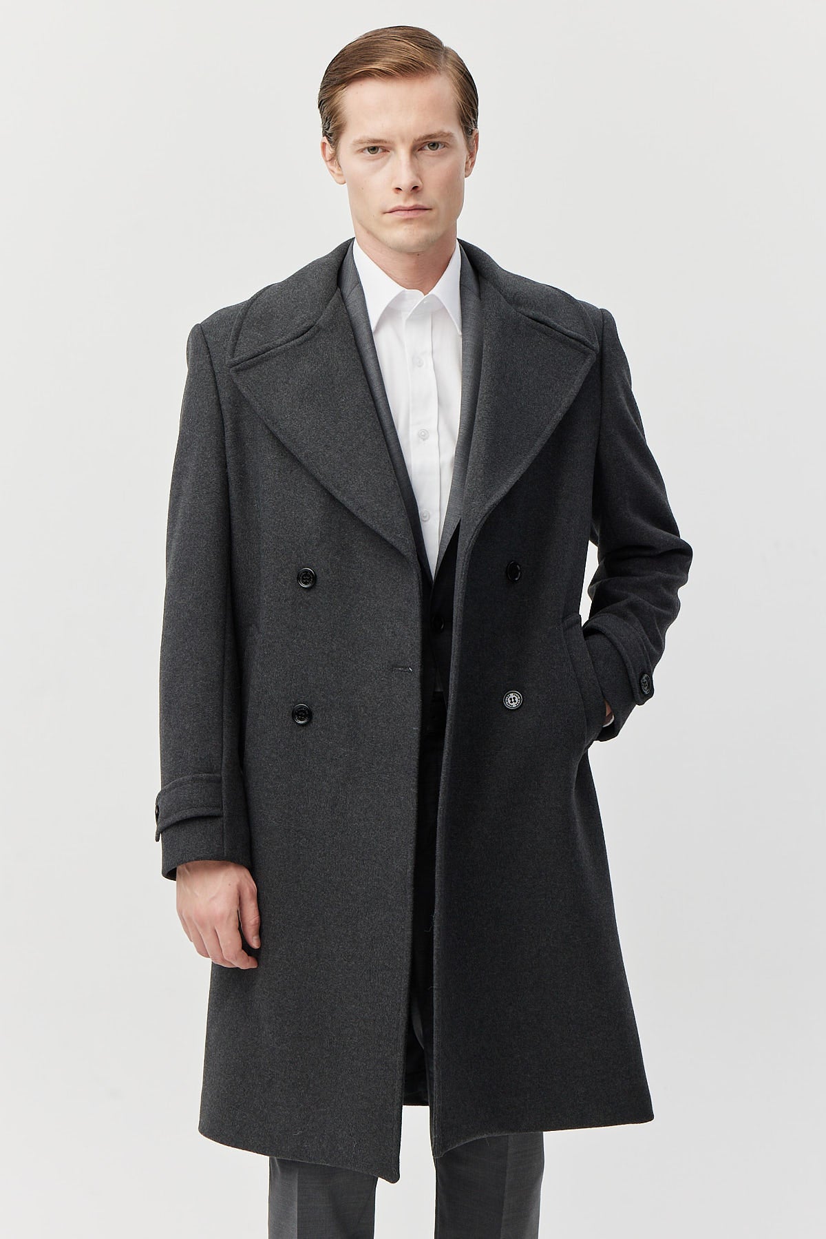 Men's Double-Breasted Long Coat