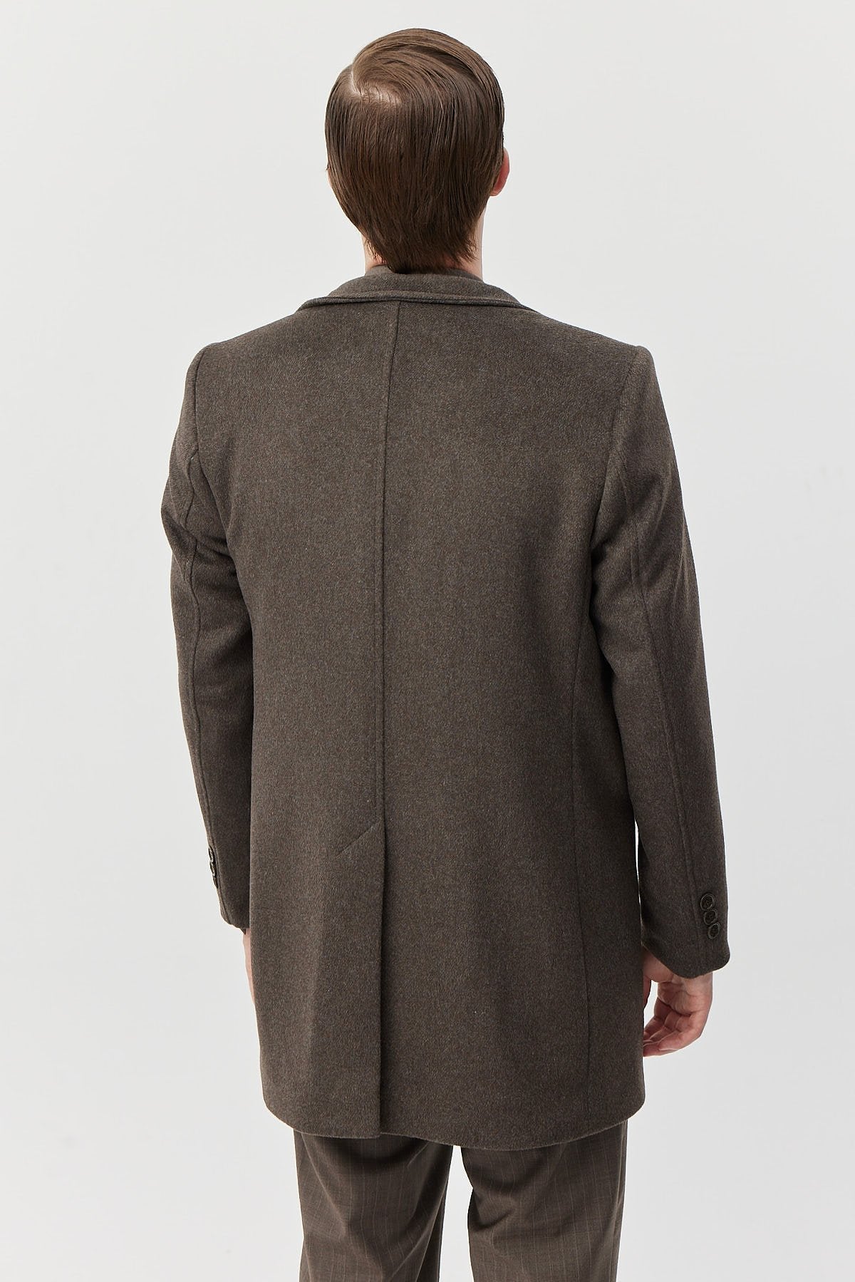 Men's Long Coat with Grandad Collar and Pockets