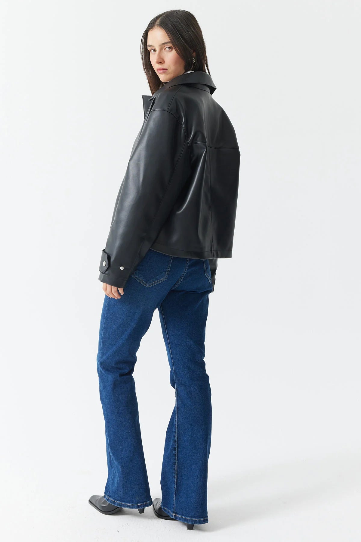 Women's Shirt Collar Leather Jacket