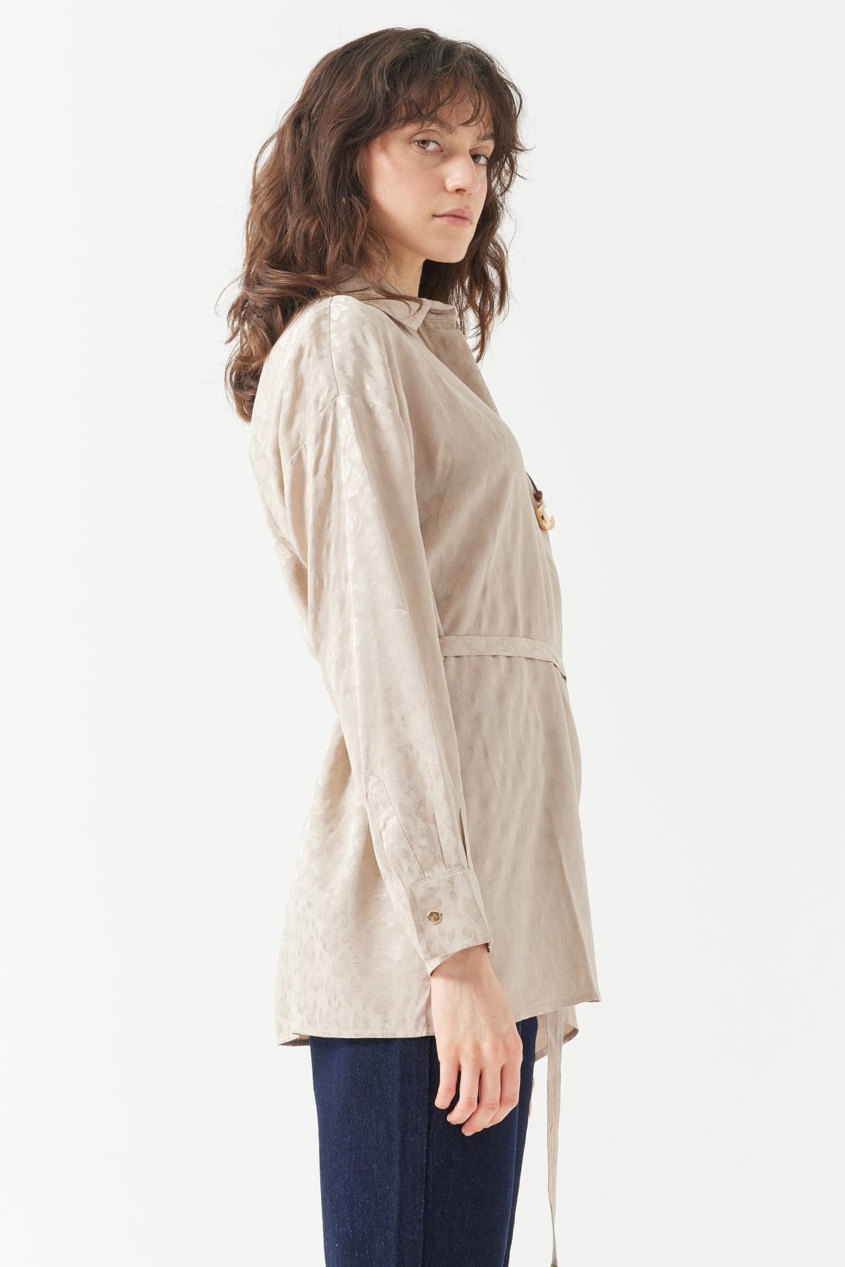 Women's Patterned Belted Shirt