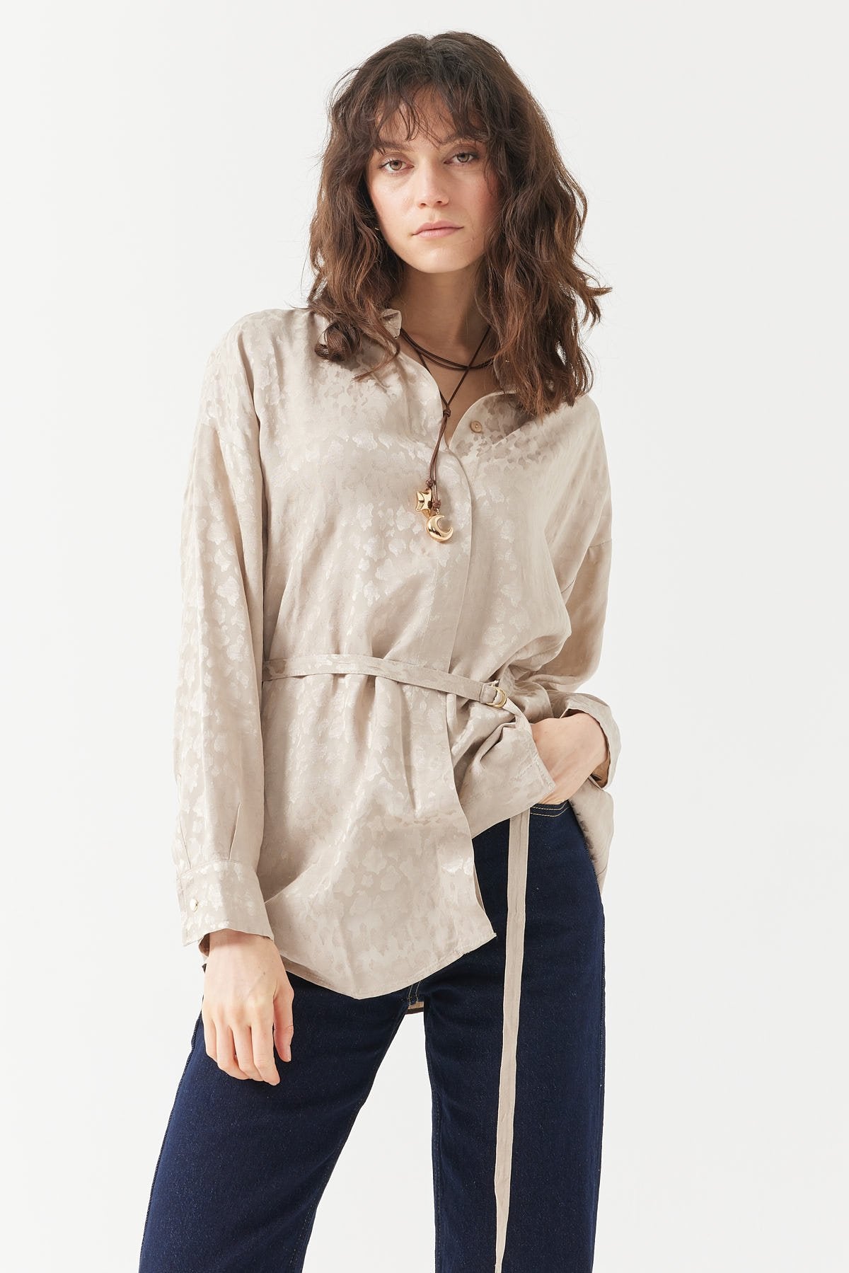 Women's Patterned Belted Shirt