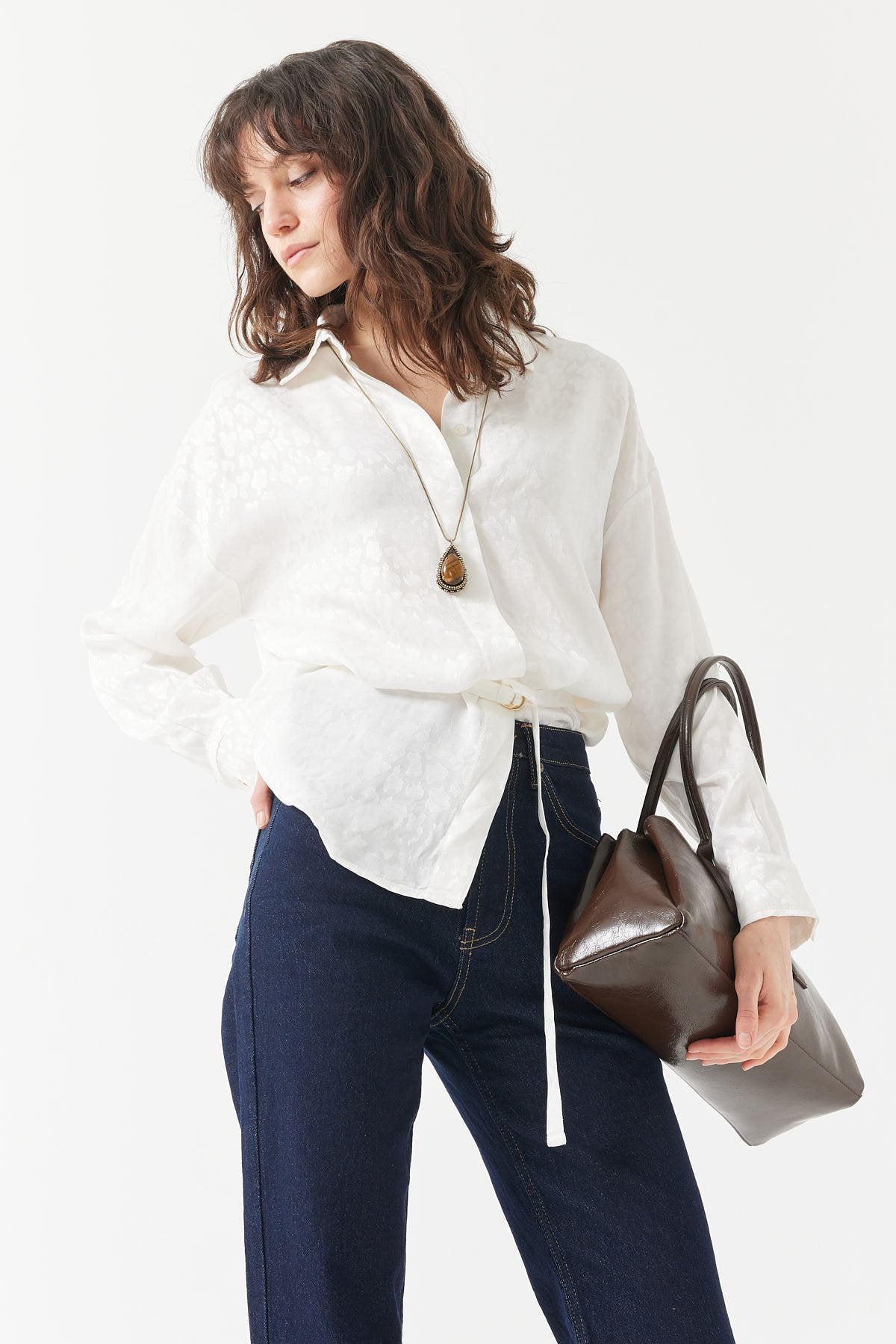 Women's Patterned Belted Shirt