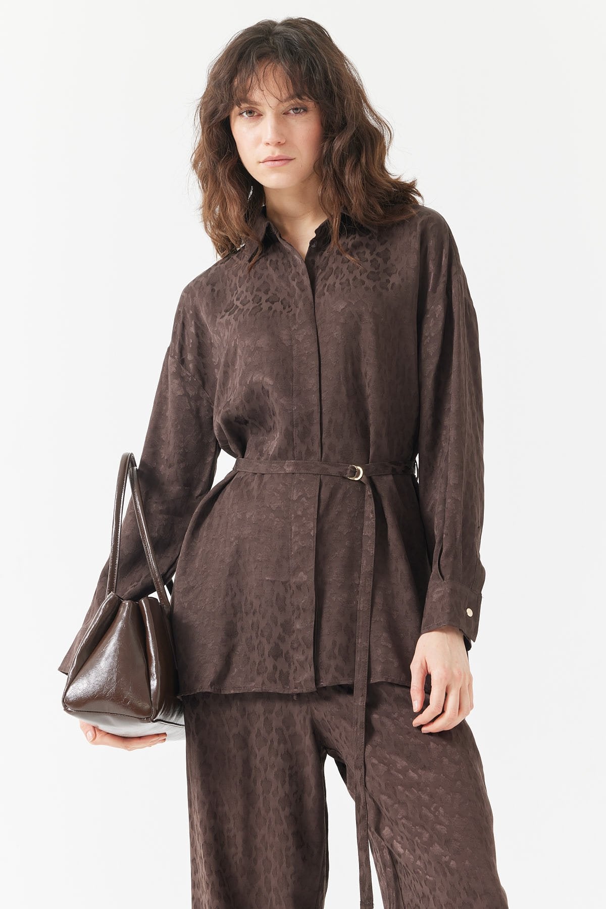 Women's Patterned Belted Shirt