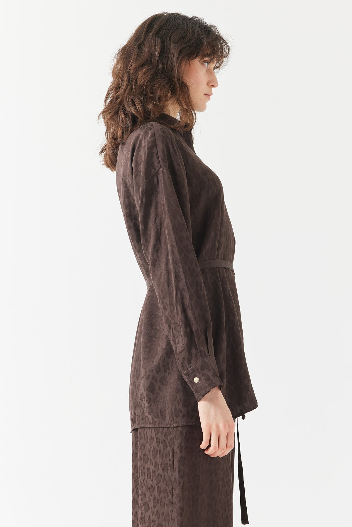 Women's Patterned Belted Shirt