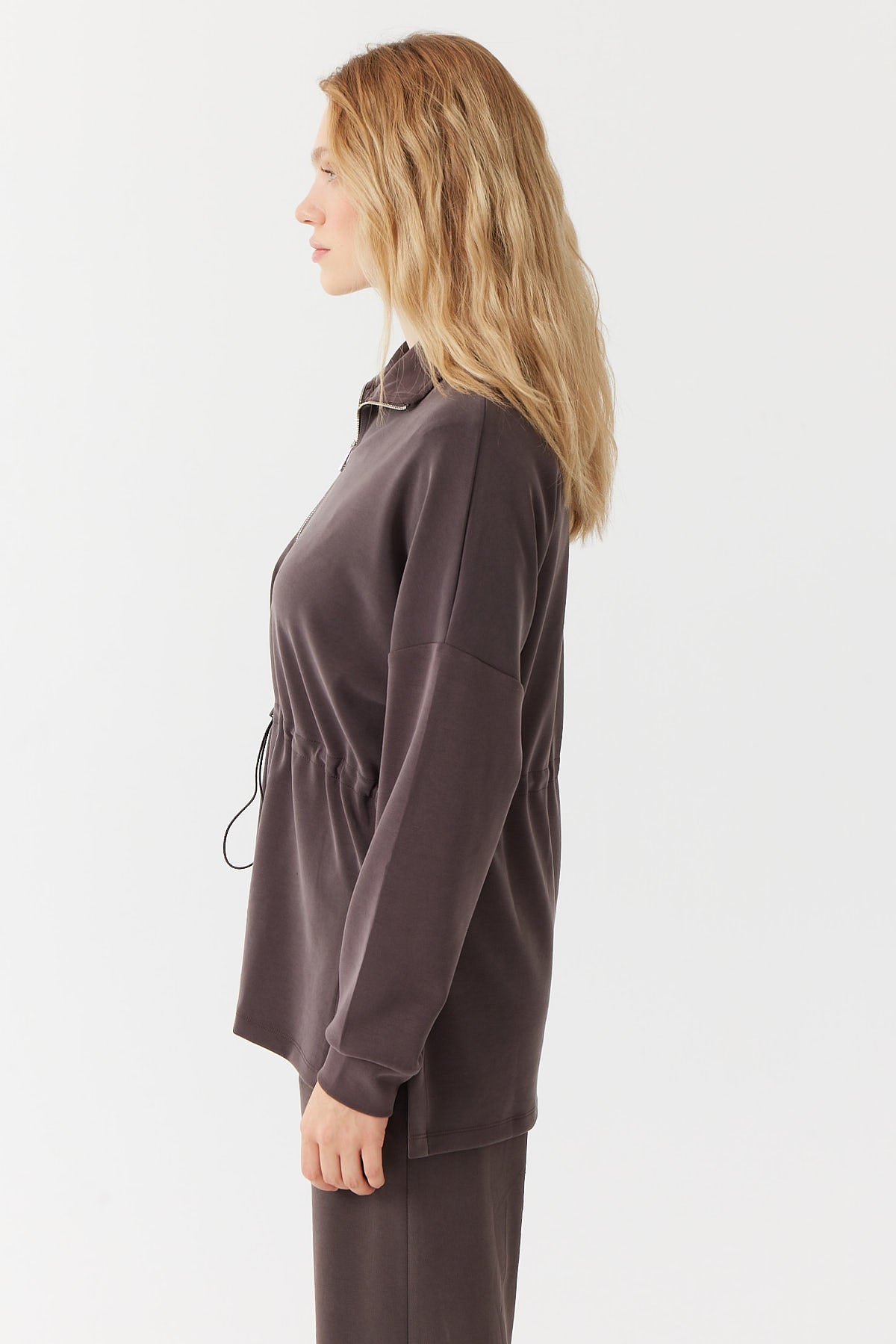 Zippered Stand Collar Sweat Top