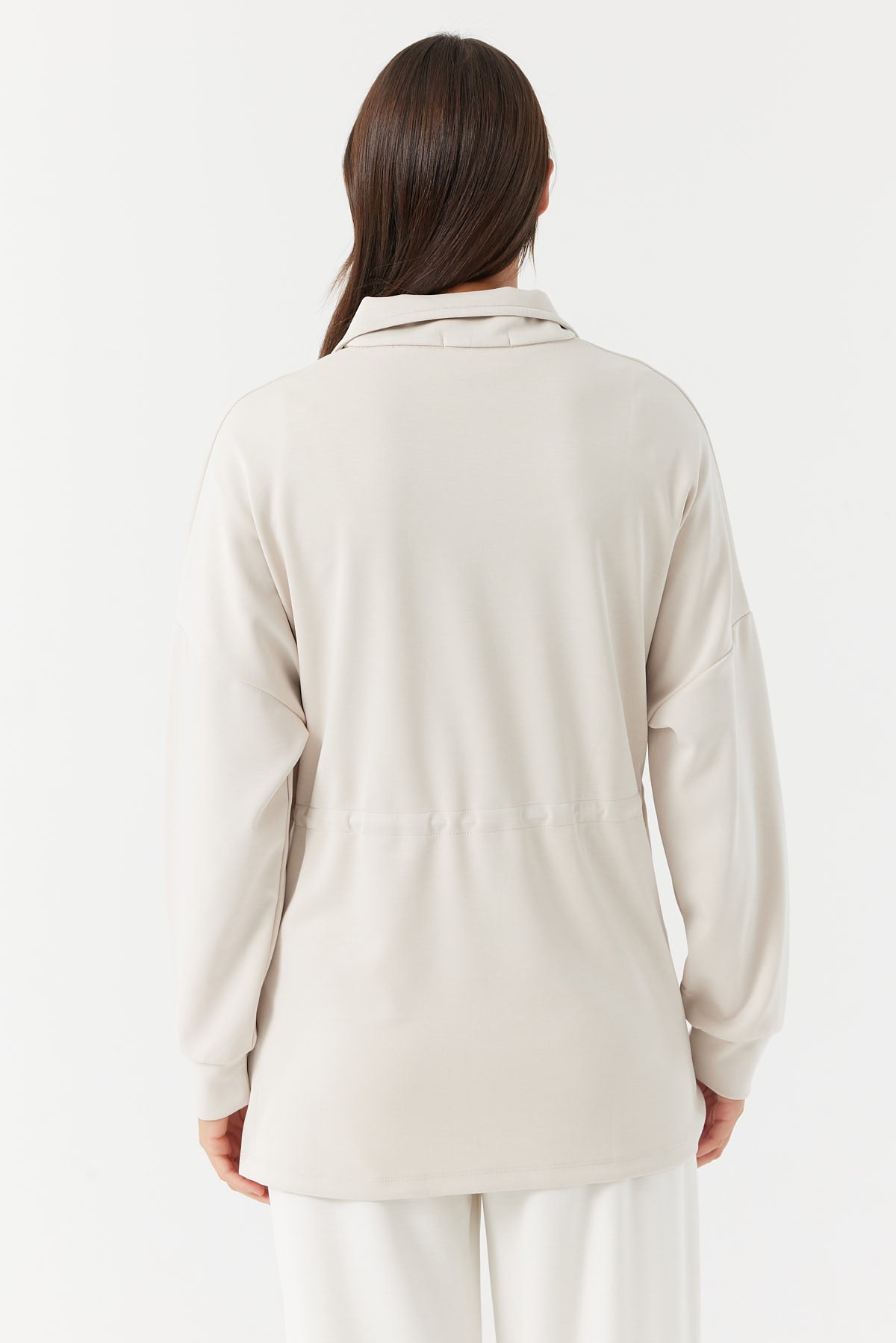 Zippered Stand Collar Sweat Top