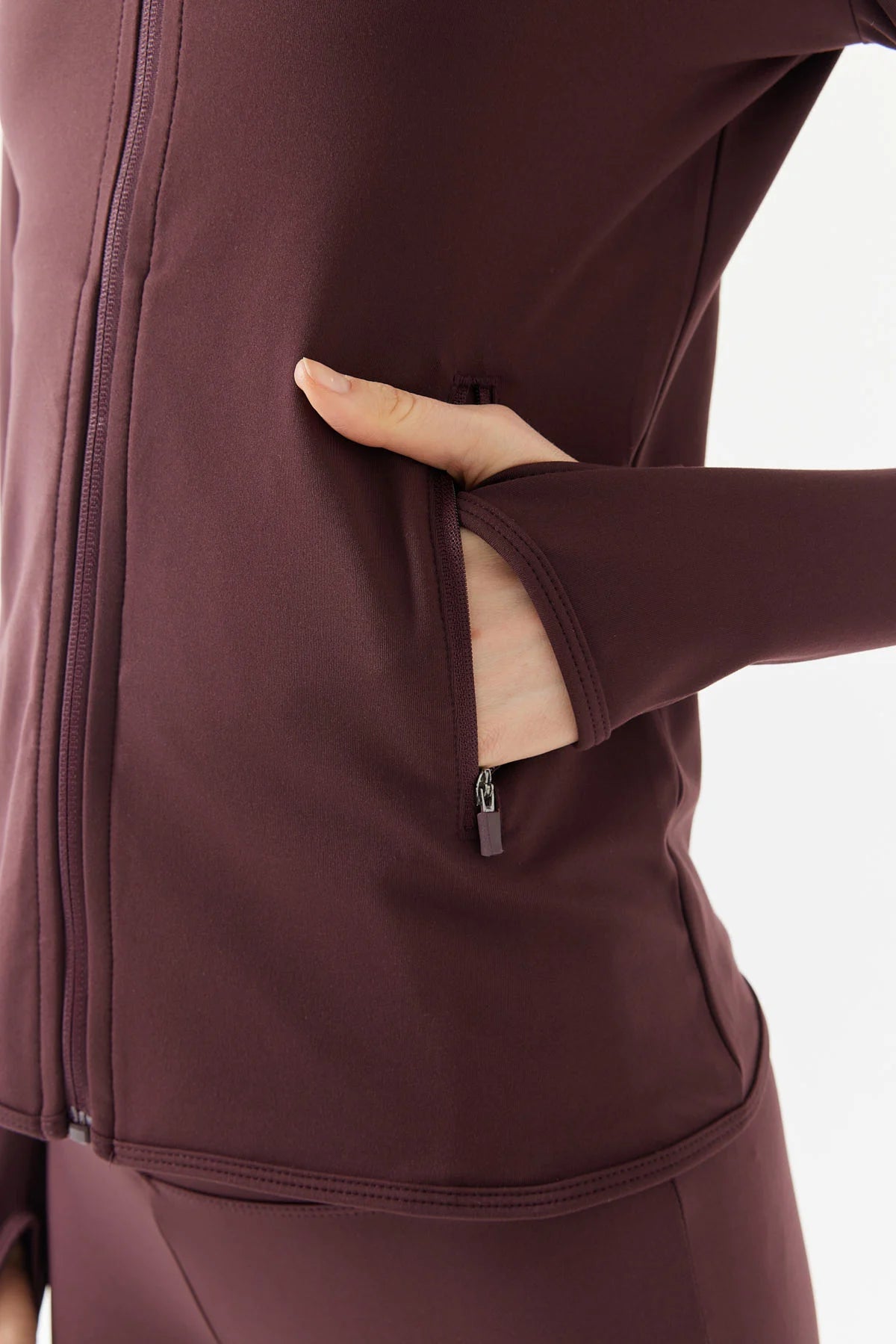 Women's Glove Detailed Zippered Thin Sweat Coat