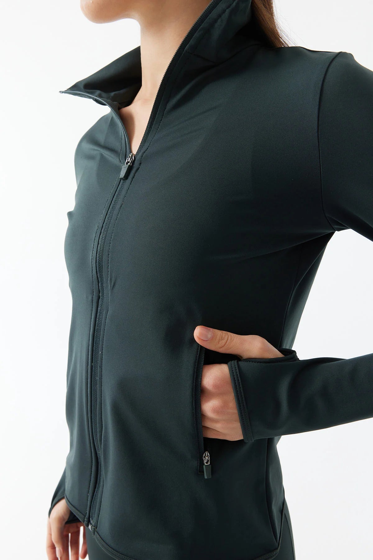 Women's Glove Detailed Zippered Thin Sweat Coat