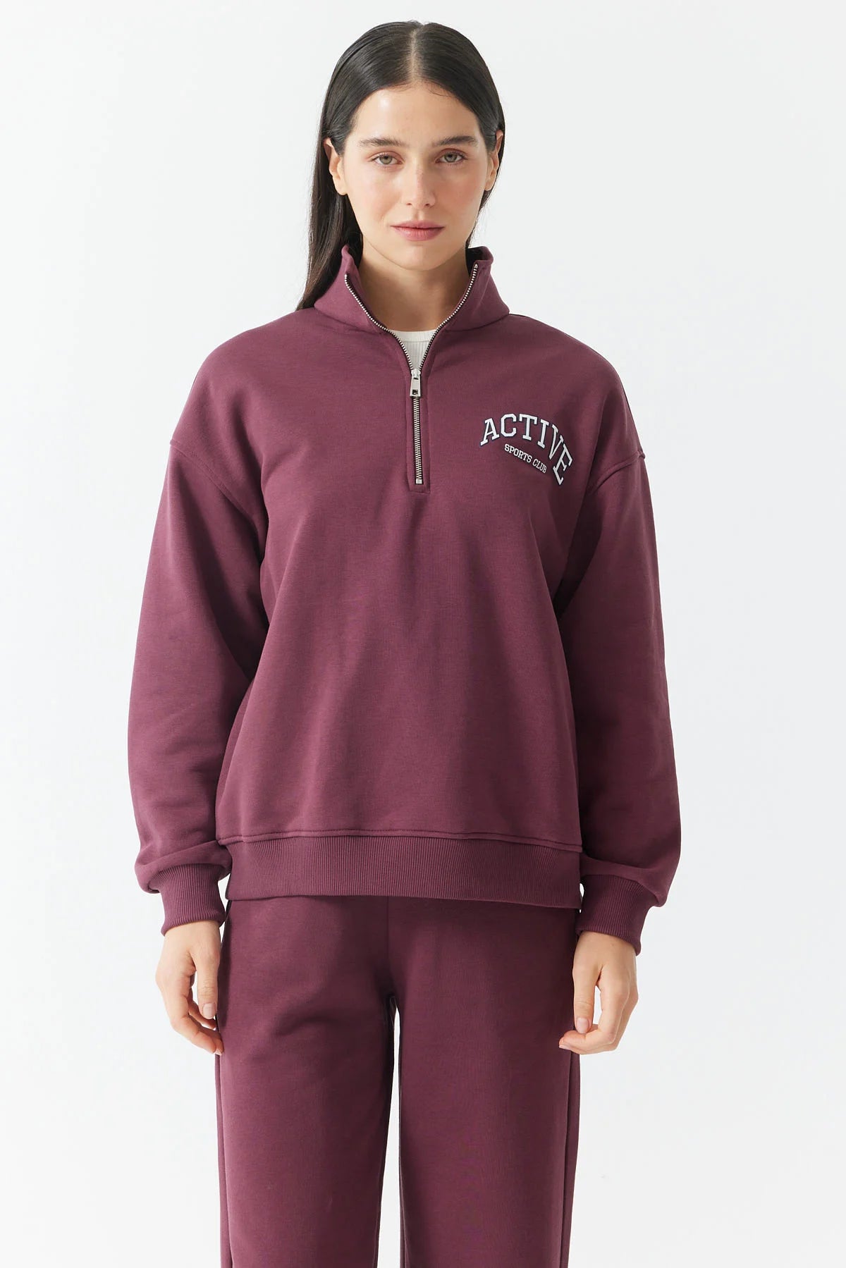 Women's Zip-Up High-Neck Sweatshirt