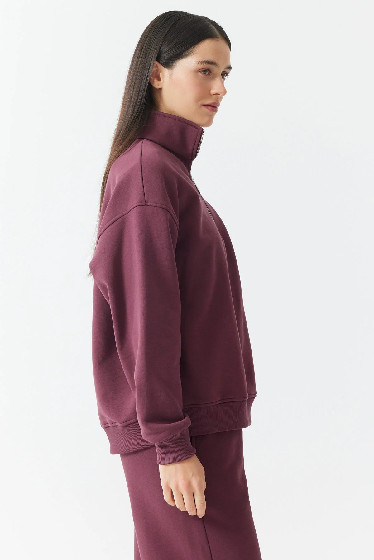Women's Zip-Up High-Neck Sweatshirt