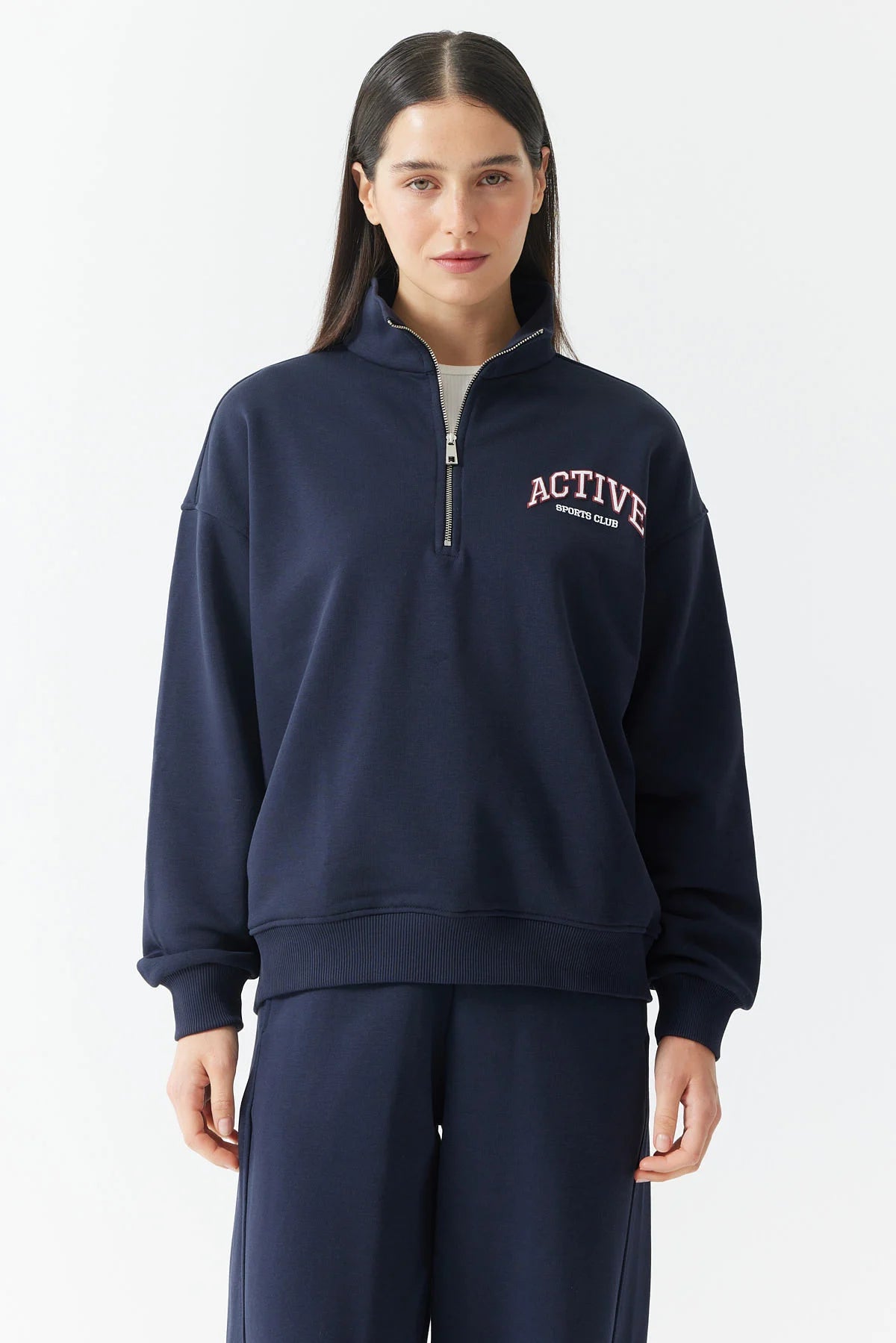 Women's Zip-Up High-Neck Sweatshirt