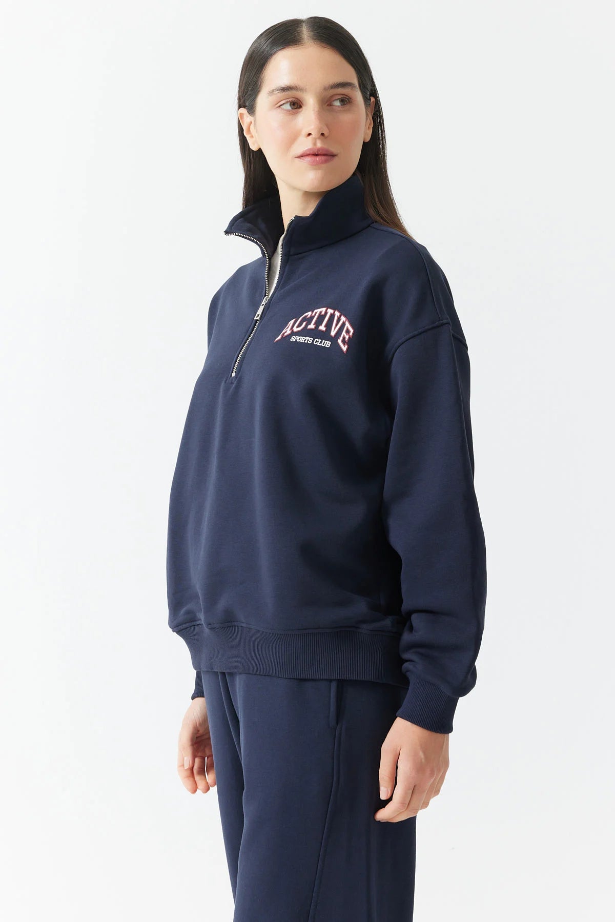 Women's Zip-Up High-Neck Sweatshirt