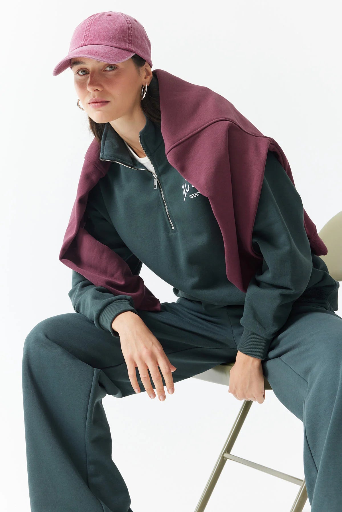Women's Zip-Up High-Neck Sweatshirt