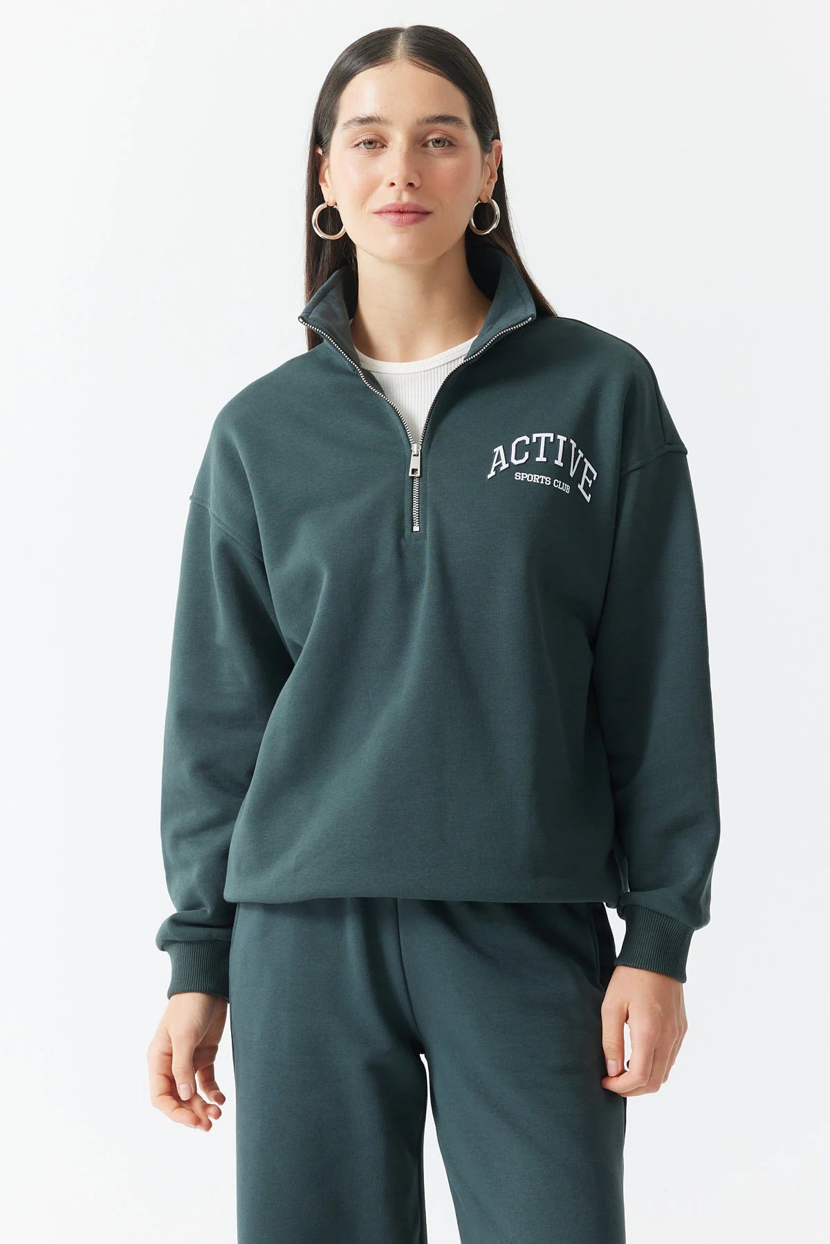 Women's Zip-Up High-Neck Sweatshirt