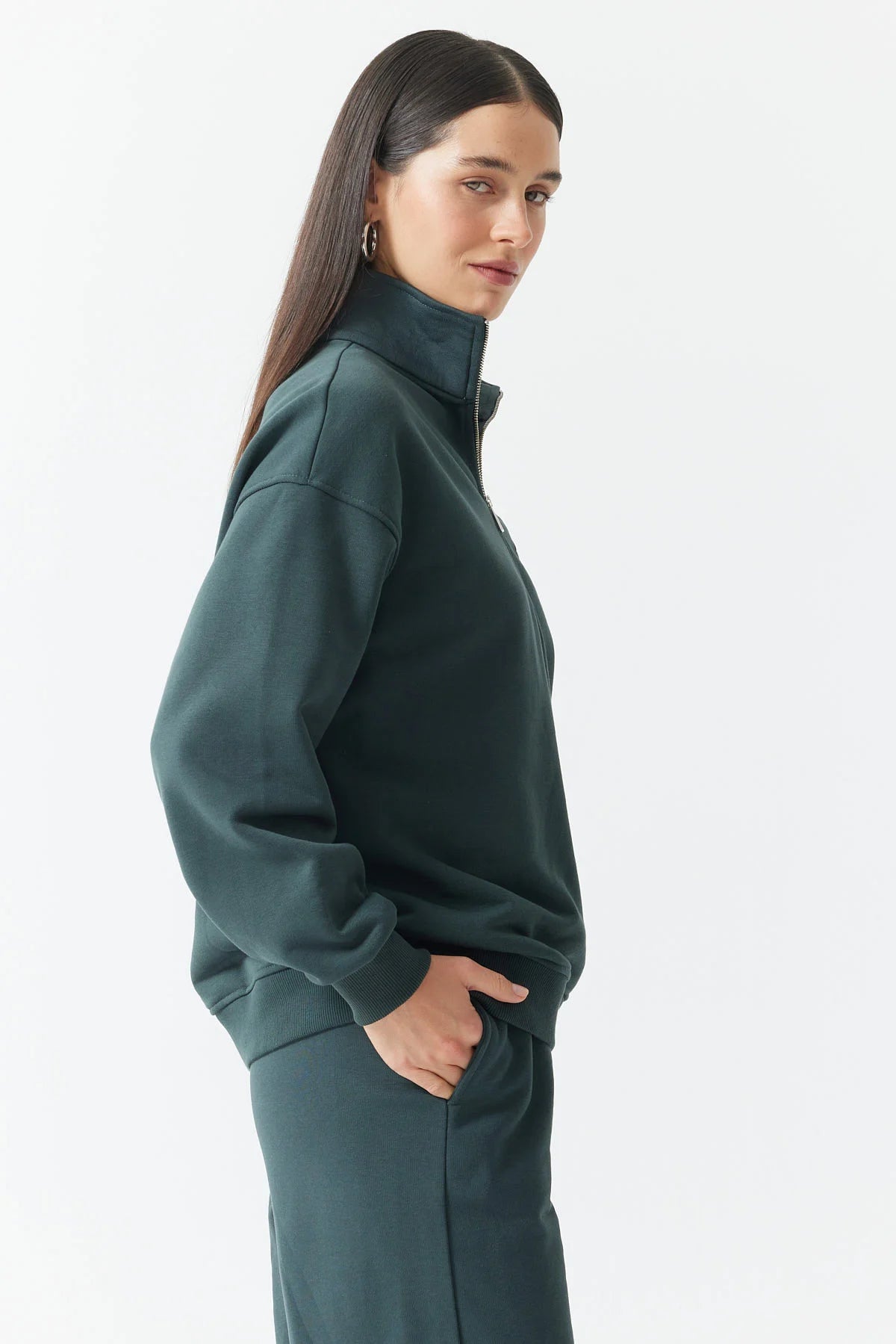 Women's Zip-Up High-Neck Sweatshirt