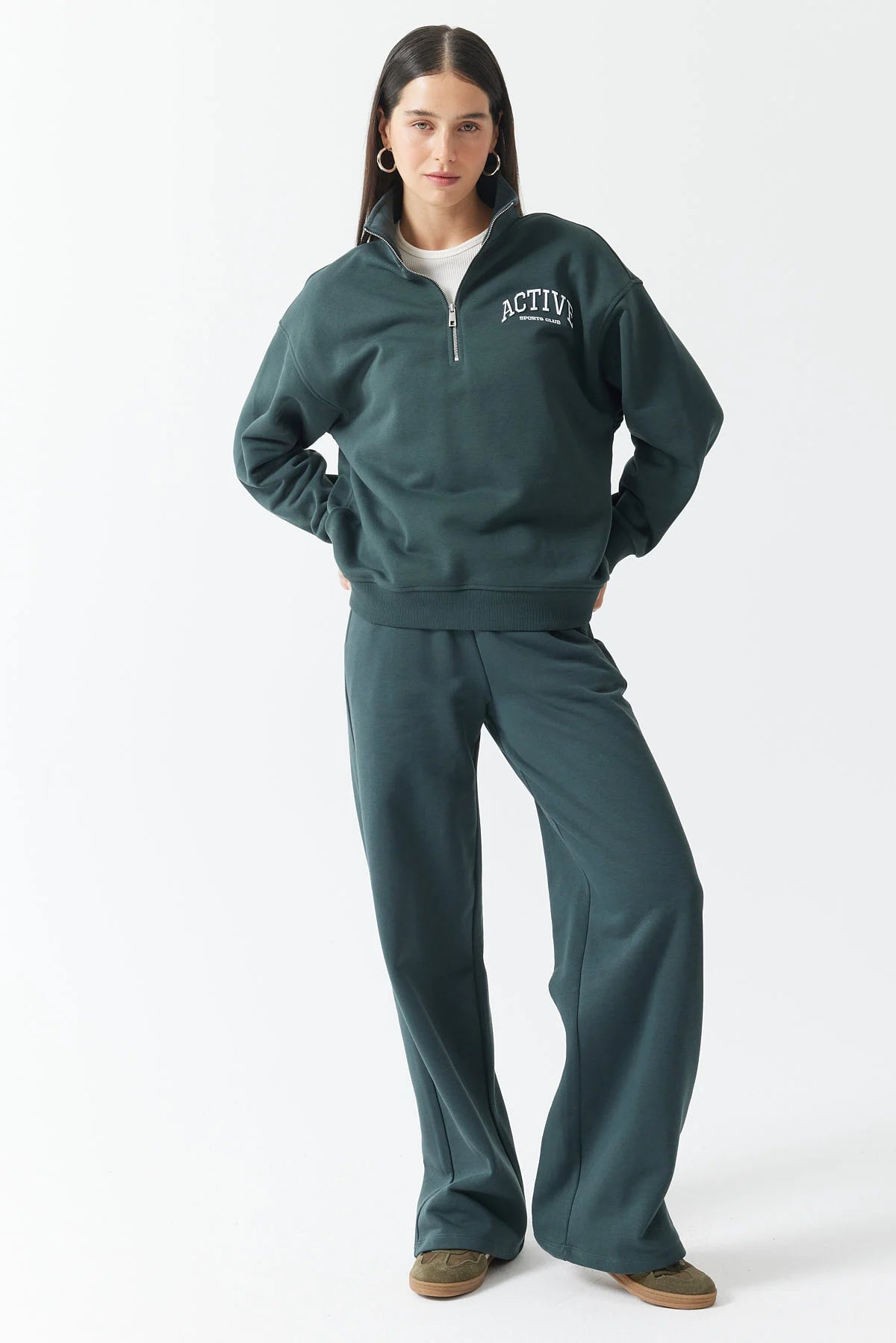 Women's Zip-Up High-Neck Sweatshirt