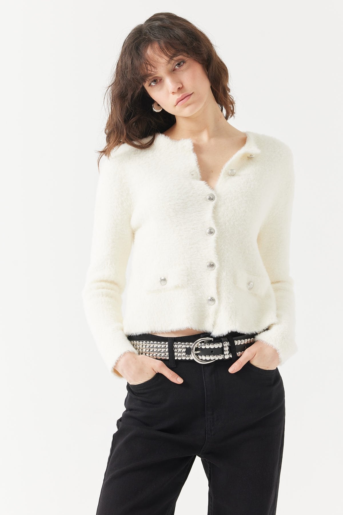 Women's Plush-Look Cardigan with Pockets