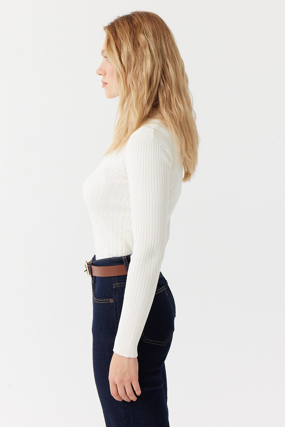 Women's Hair Knitted Patterned Polo Neck Sweater